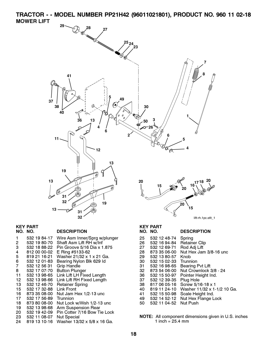 Poulan 532 41 91-64 manual Mower Lift 