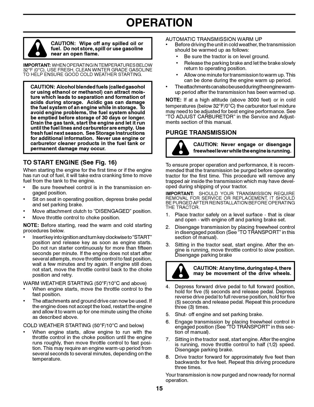 Poulan 96042011001, 532 43 34-32 manual To Start Engine See Fig, Purge Transmission, Automatic Transmission Warm UP 