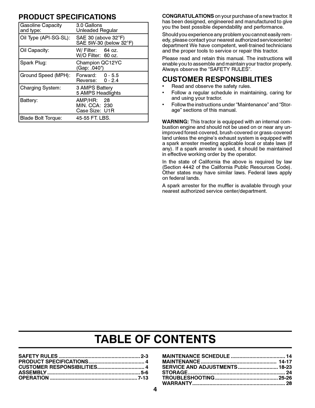 Poulan 532 43 85-70, 96042012500 manual Table of Contents 