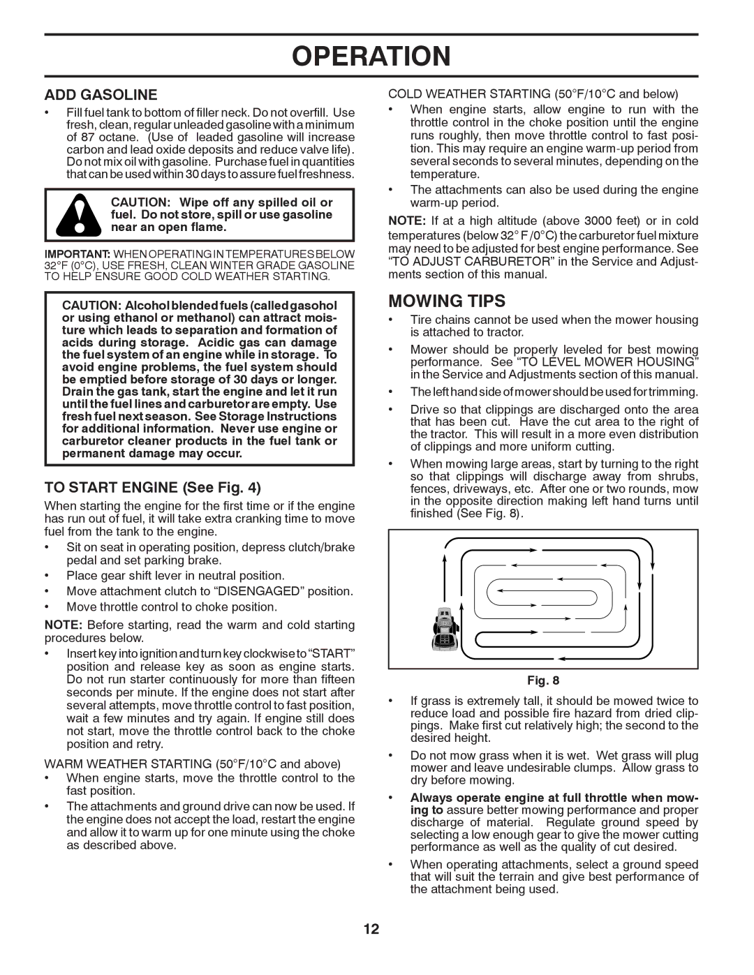 Poulan 532 43 88-17, 96016002400, PXT175G42 manual Mowing Tips, ADD Gasoline, To Start Engine See Fig 