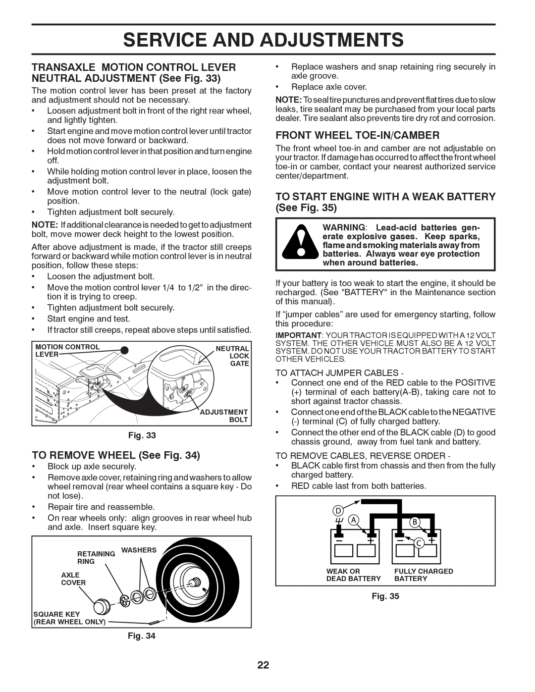 Poulan 532 43 88-78, 96048000500 manual Transaxle Motion Control Lever Neutral Adjustment See Fig, To Remove Wheel See Fig 