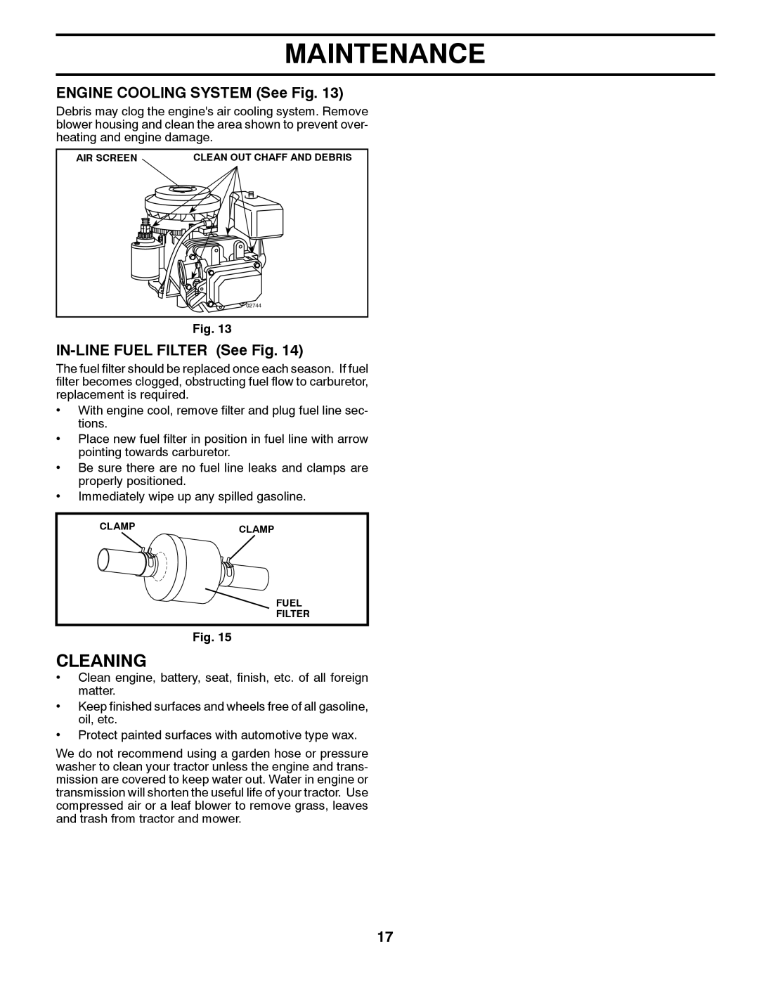 Poulan 96018000500, 532 43 88-96 manual Cleaning, Engine Cooling System See Fig, IN-LINE Fuel Filter See Fig 