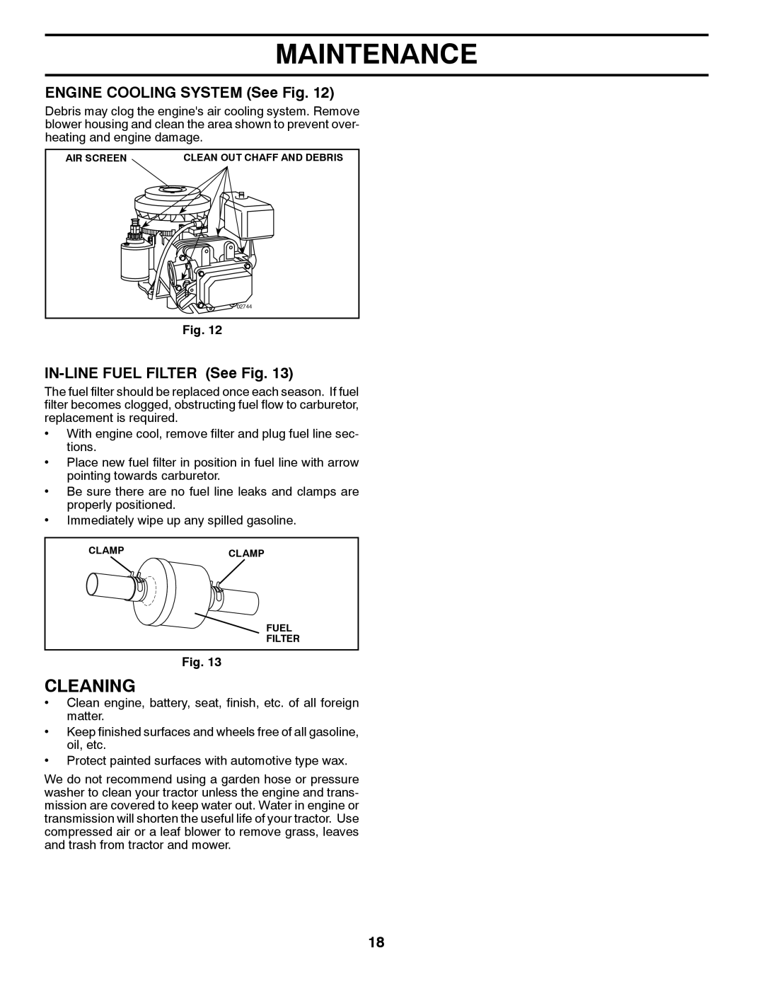 Poulan 532 43 88-98, 96018000400 manual Cleaning, Engine Cooling System See Fig, IN-LINE Fuel Filter See Fig 