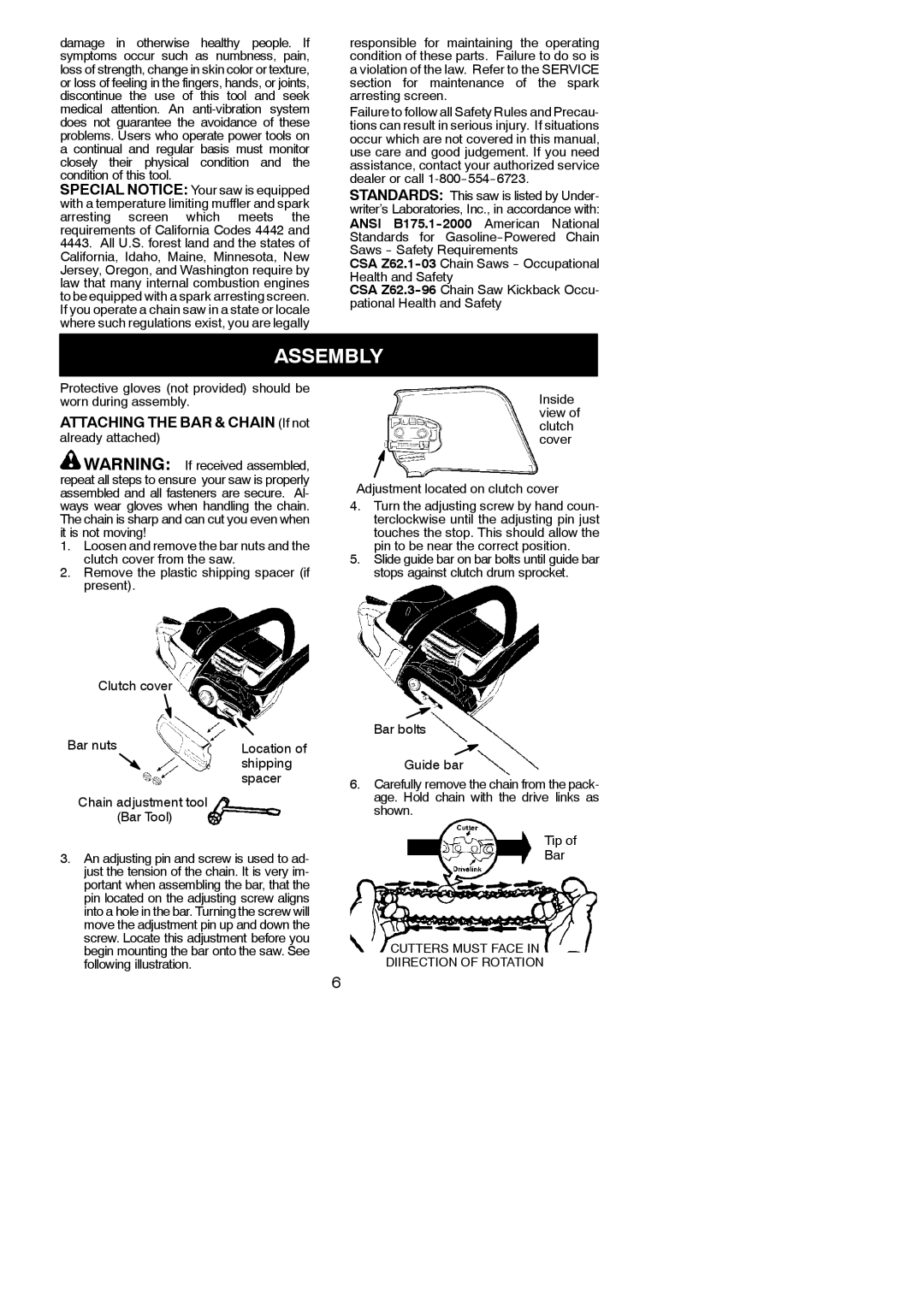 Poulan 545047503 Assembly, Attaching the BAR & Chain If not, Shipping, Spacer, Chain adjustment tool Bar Tool 