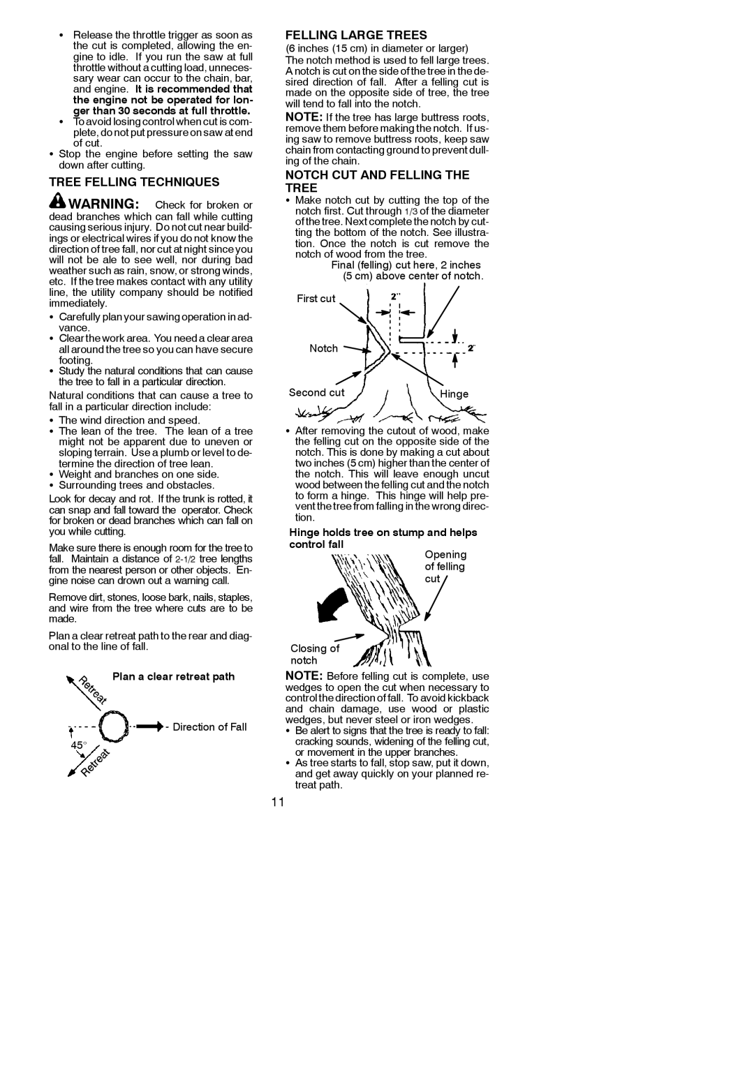 Poulan 545047541 instruction manual Tree Felling Techniques, Felling Large Trees, Notch CUT and Felling the Tree 