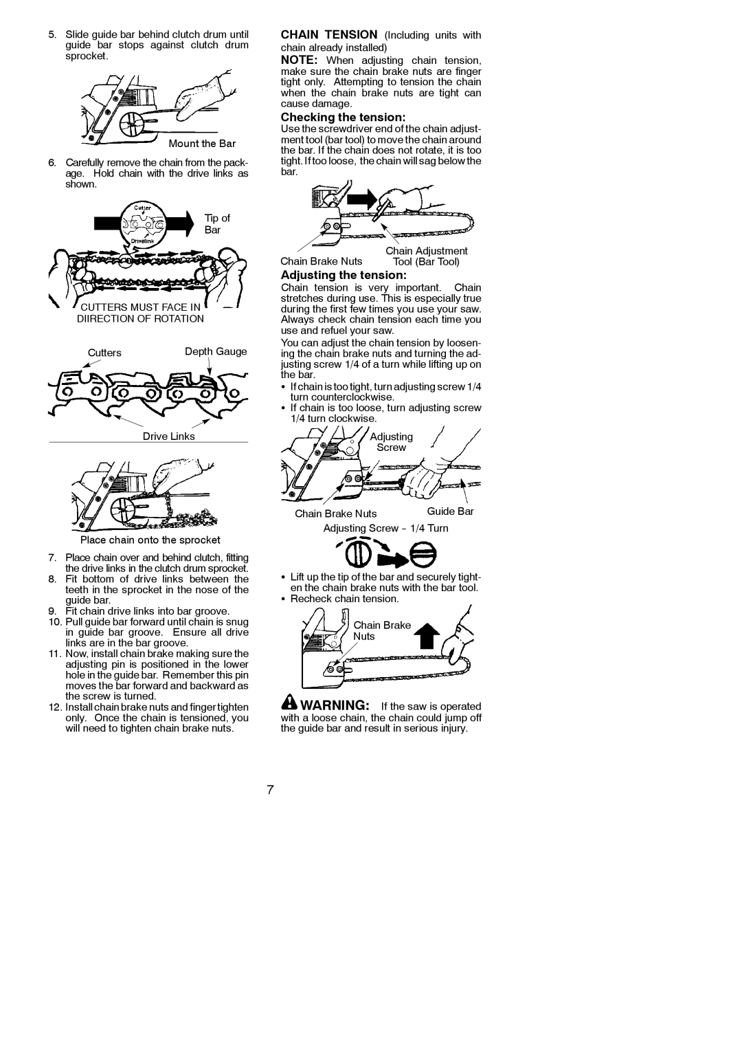 Poulan 545047541 instruction manual Checking the tension, Adjusting the tension 