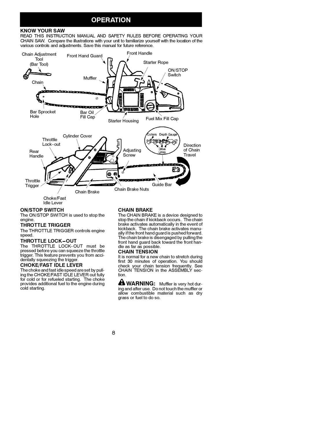 Poulan 545047542 instruction manual Operation 