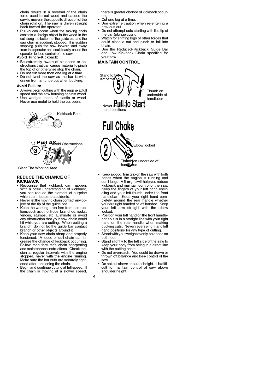 Poulan 545047544 instruction manual Maintain Control, Reduce the Chance of Kickback 