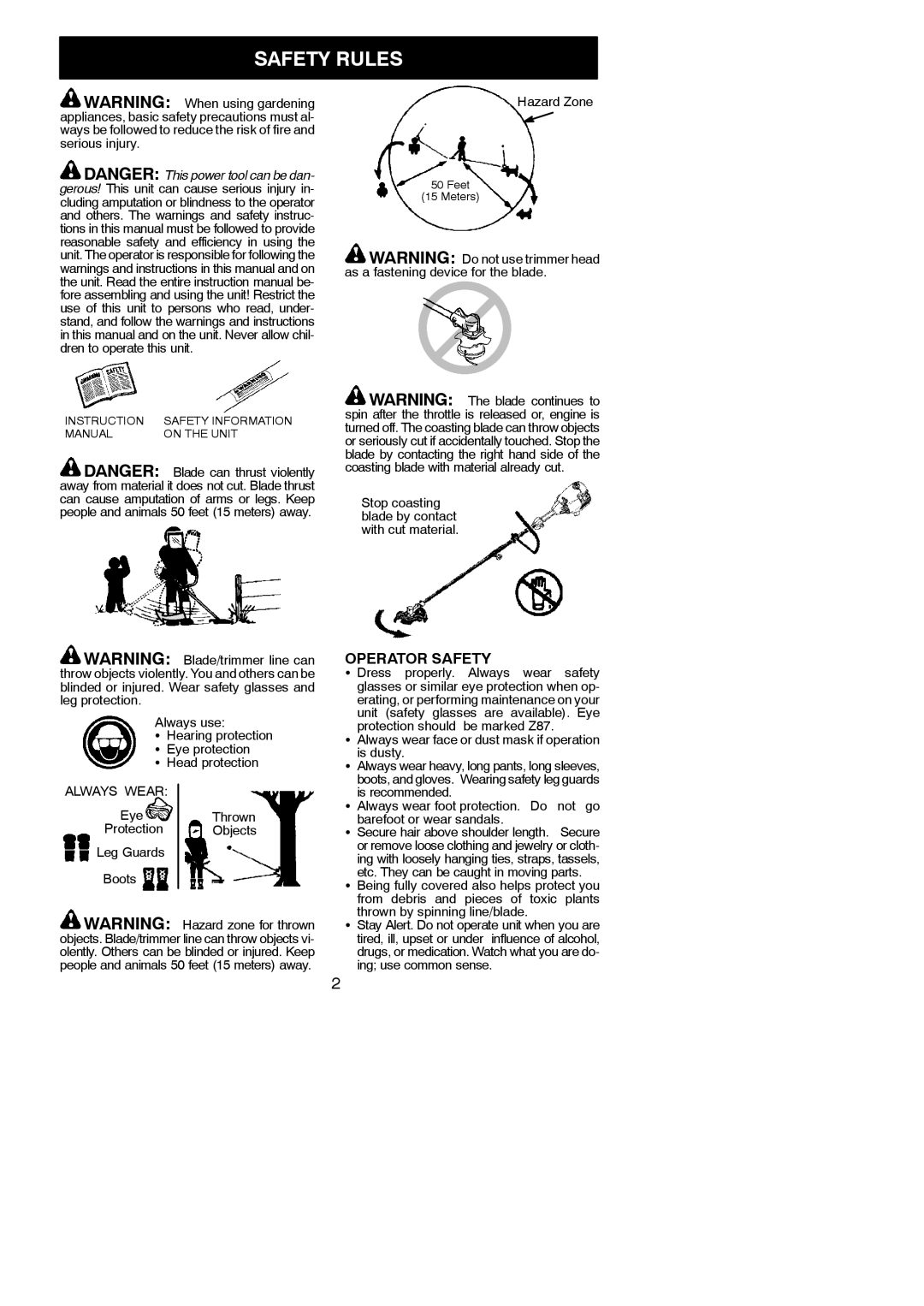 Poulan 545058737 instruction manual Safety Rules, Operator Safety 