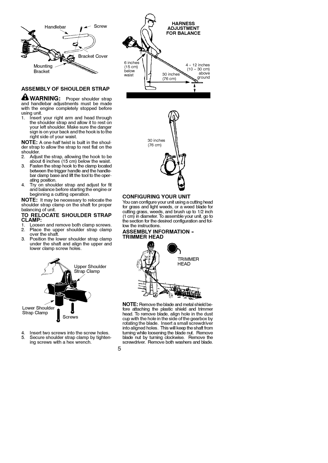 Poulan 545058737 instruction manual Assembly of Shoulder Strap, To Relocate Shoulder Strap Clamp, Configuring Your Unit 