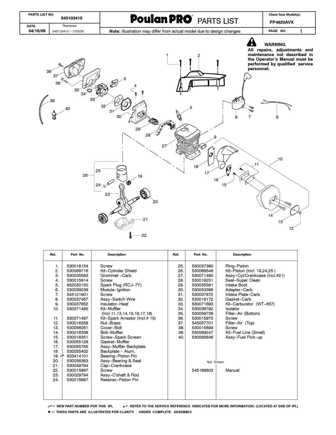 Poulan 545103410 manual Weed, Partslist Parts List, PP4620AVX 