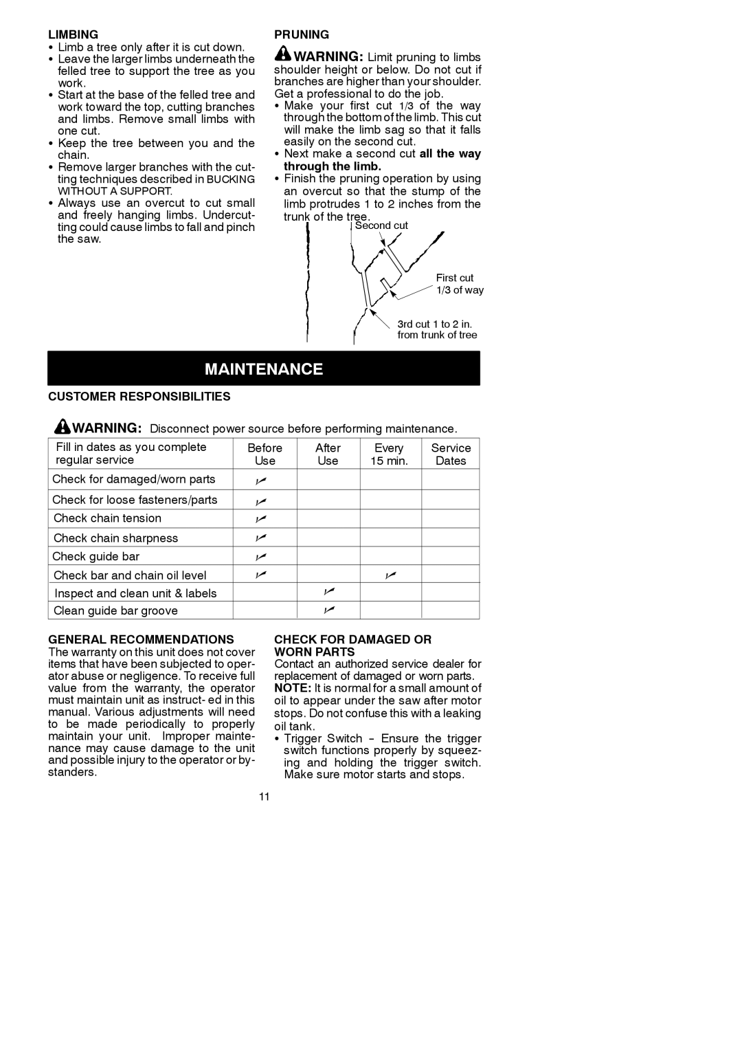 Poulan 545117546 instruction manual Maintenance 