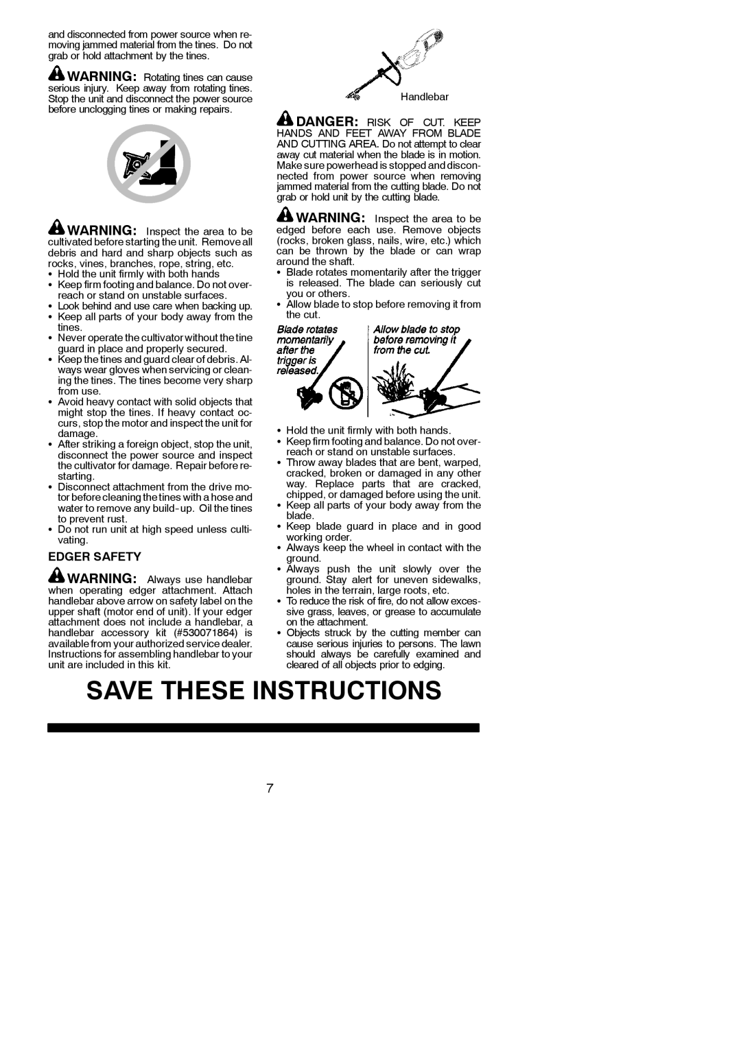 Poulan 545117550 instruction manual Edger Safety, Hold the unit firmly with both hands, Tines 