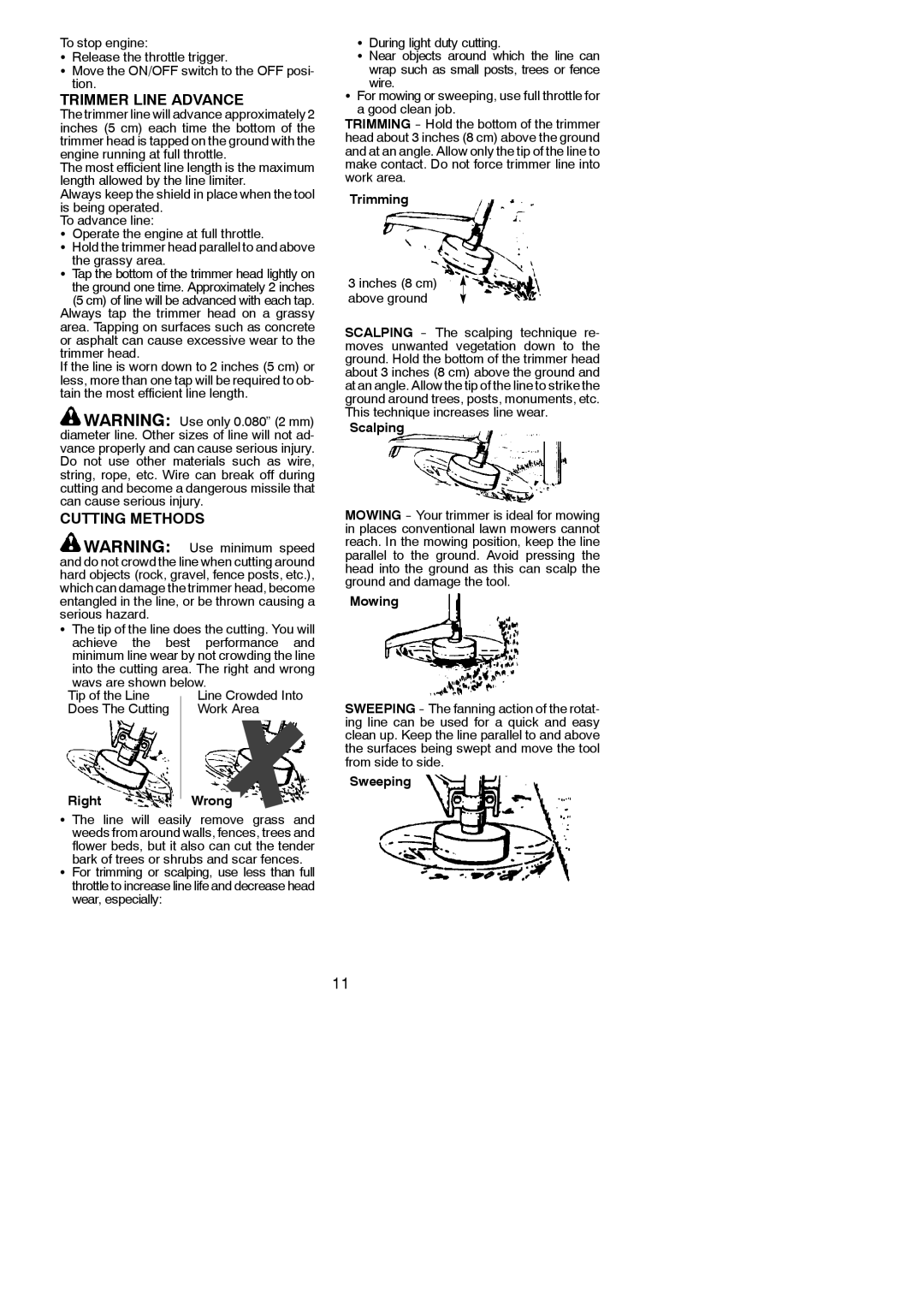 Poulan 545123423 instruction manual Trimmer Line Advance, Cutting Methods 