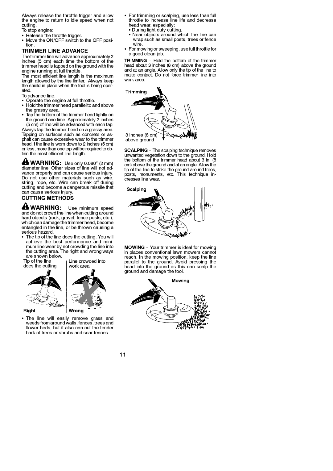 Poulan 545123431 instruction manual Trimmer Line Advance, Cutting Methods, Tip of the line, Does the cutting Work area 