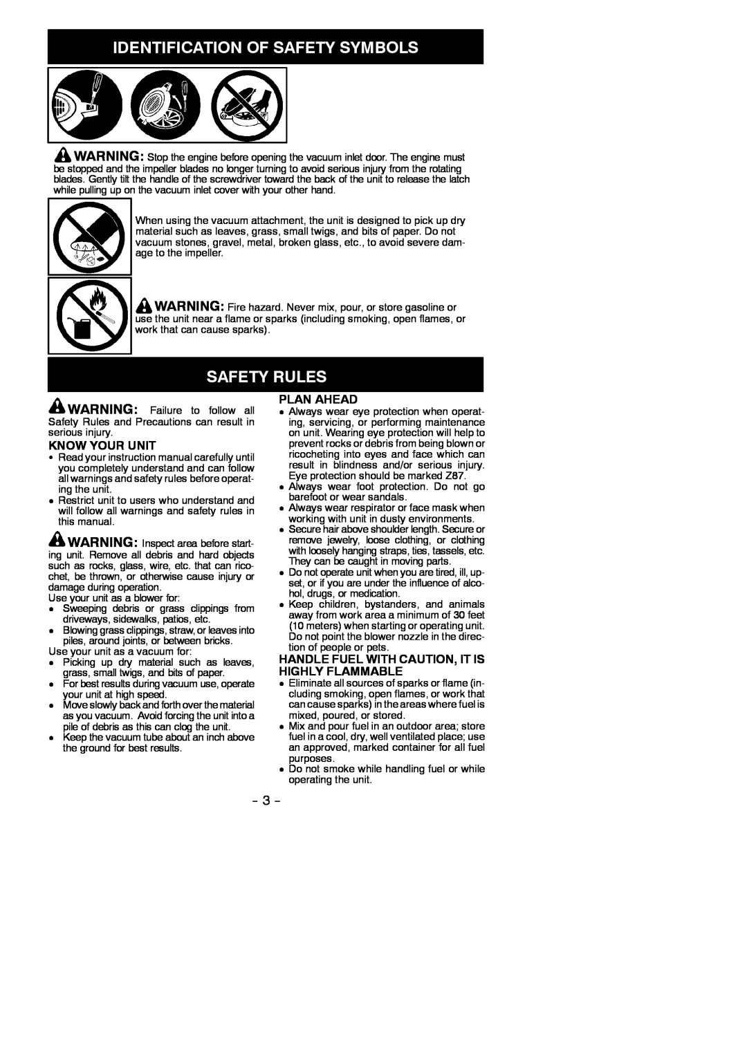 Poulan 545137216 instruction manual Safety Rules, Identification Of Safety Symbols, Know Your Unit, Plan Ahead 