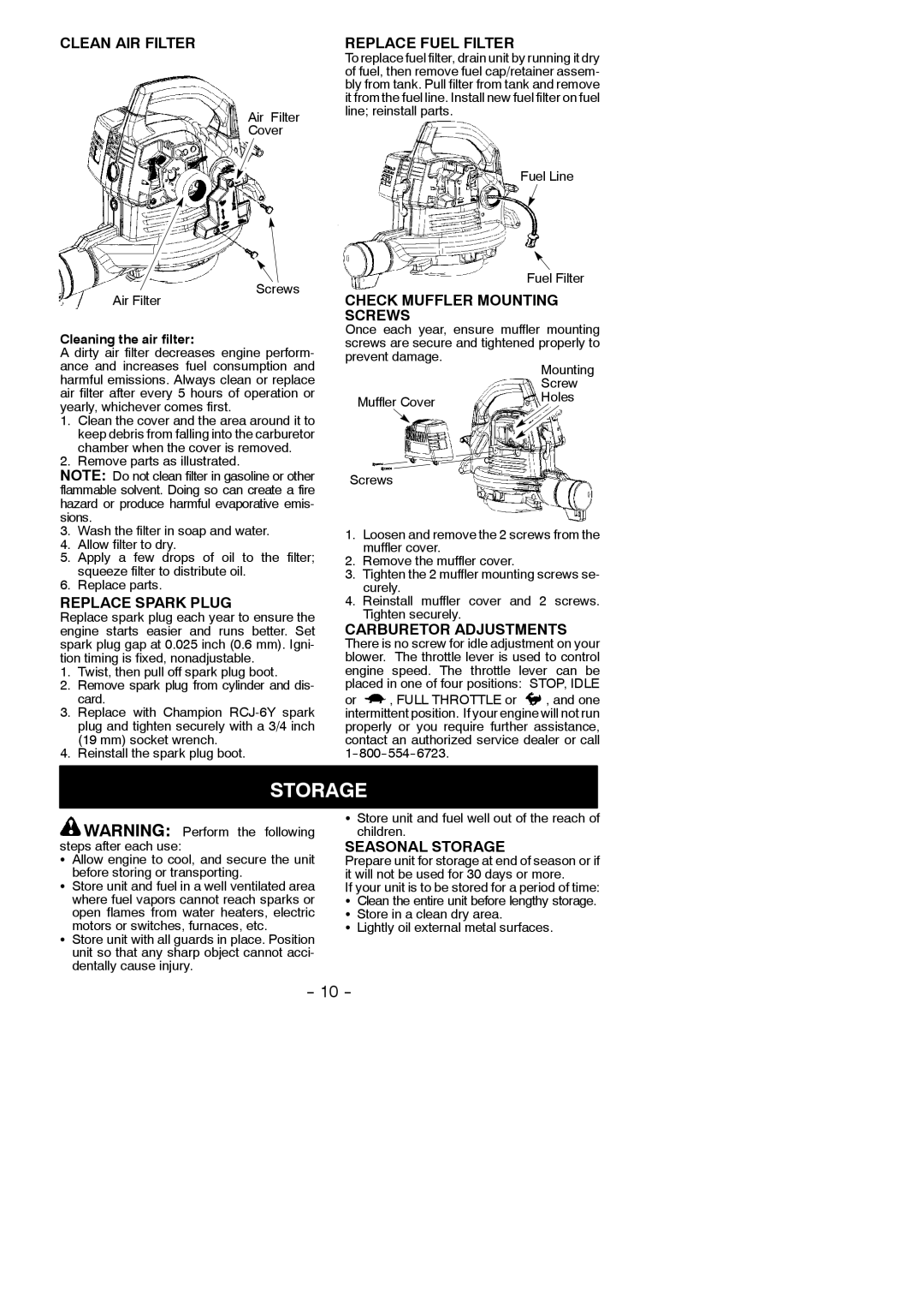 Poulan 545137220 instruction manual Storage 