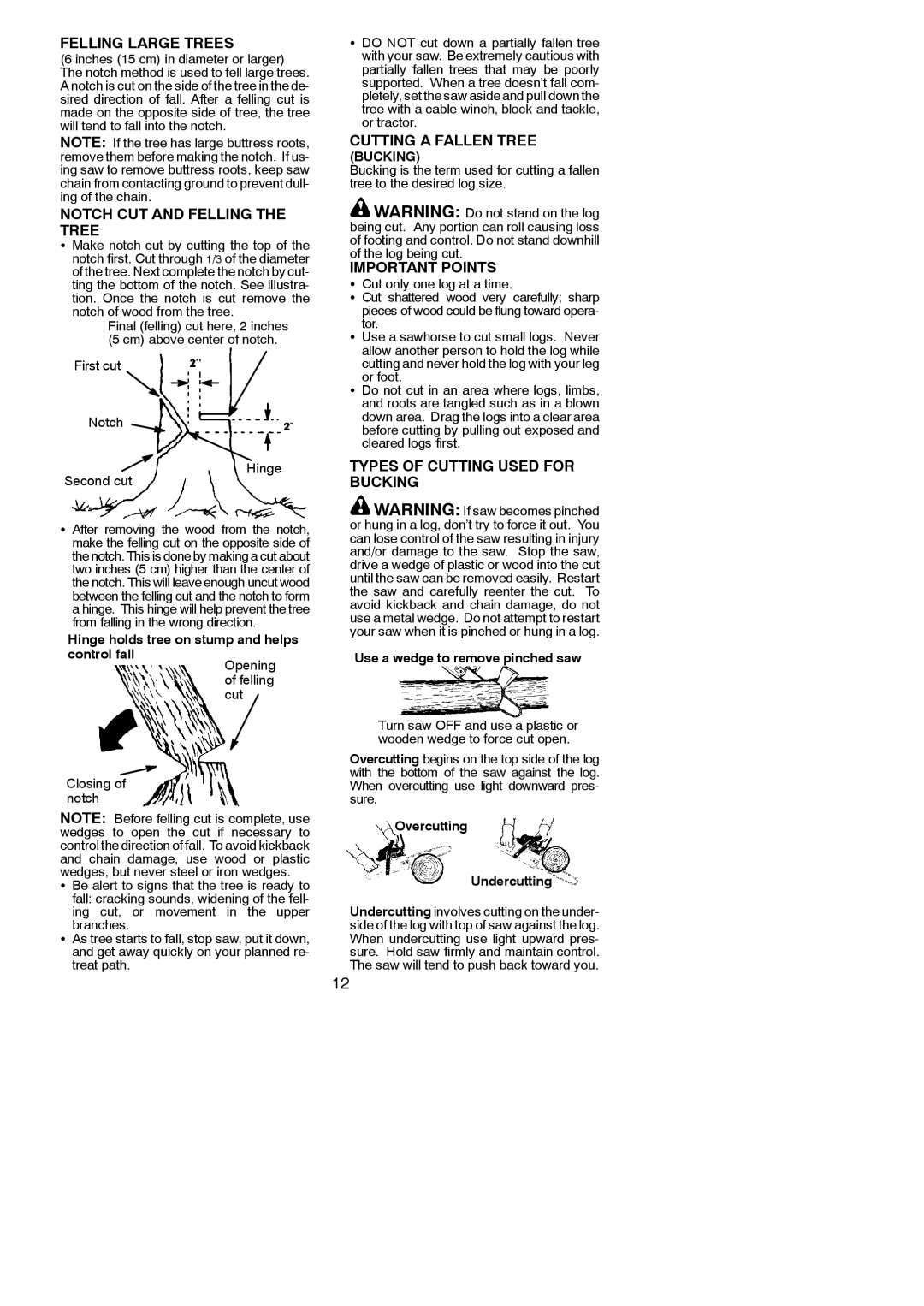 Poulan 545137231 Felling Large Trees, Notch CUT and Felling the Tree, Cutting a Fallen Tree, Important Points 