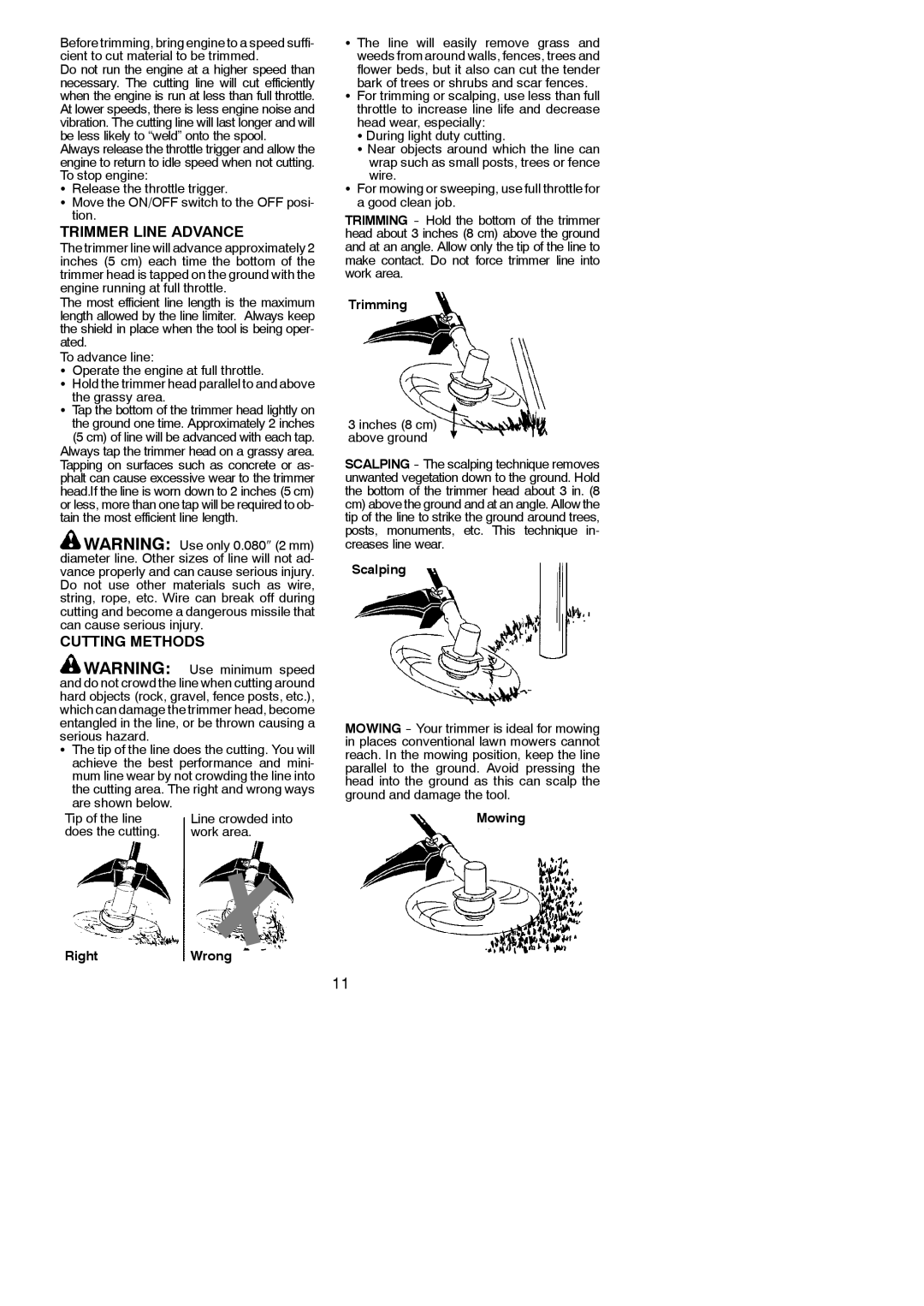 Poulan 545137272 instruction manual Trimmer Line Advance, Cutting Methods, Tip of the line, Does the cutting Work area 