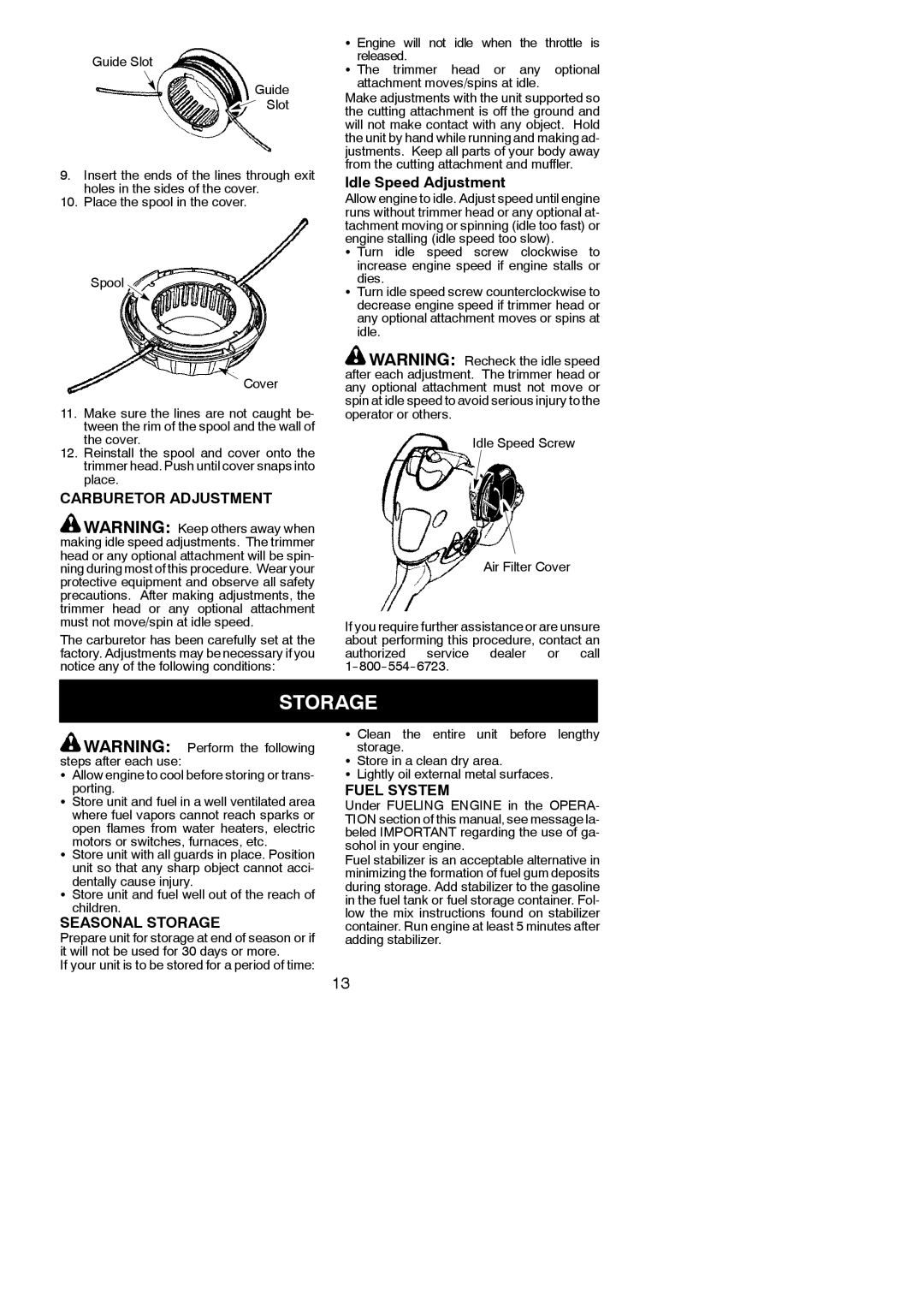 Poulan 545137276 instruction manual Carburetor Adjustment, Seasonal Storage, Fuel System, Porting 