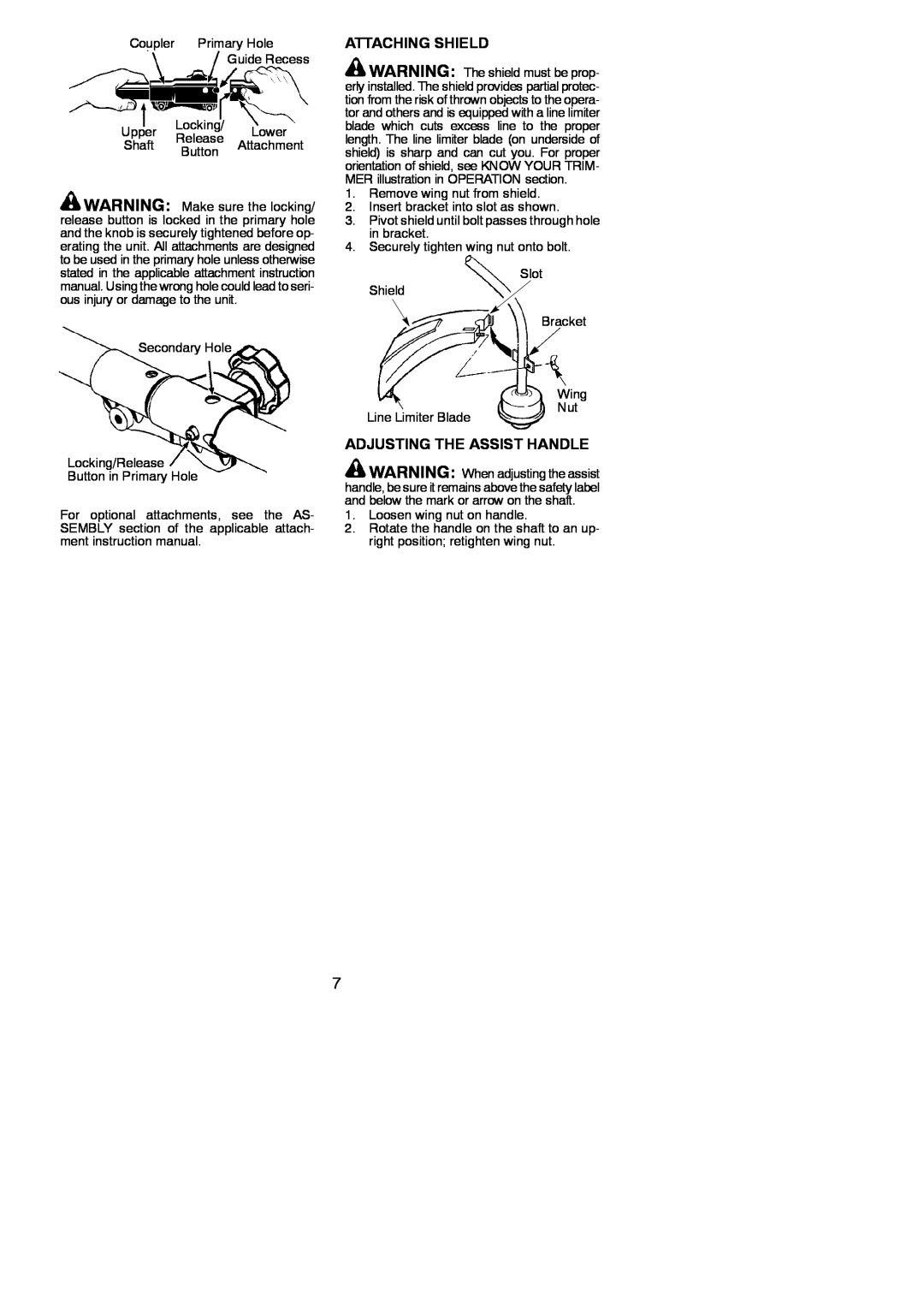 Poulan 545137276 instruction manual Attaching Shield, Adjusting The Assist Handle 