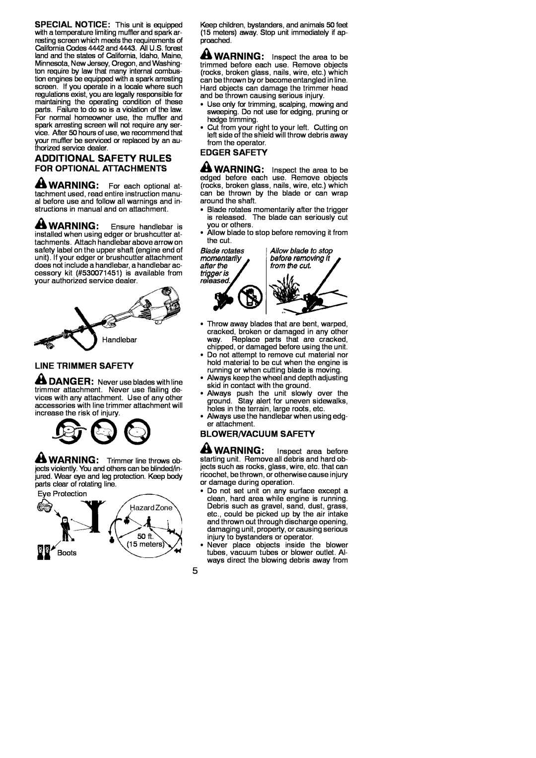 Poulan 545137281 instruction manual Additional Safety Rules, For Optional Attachments, Edger Safety, Line Trimmer Safety 