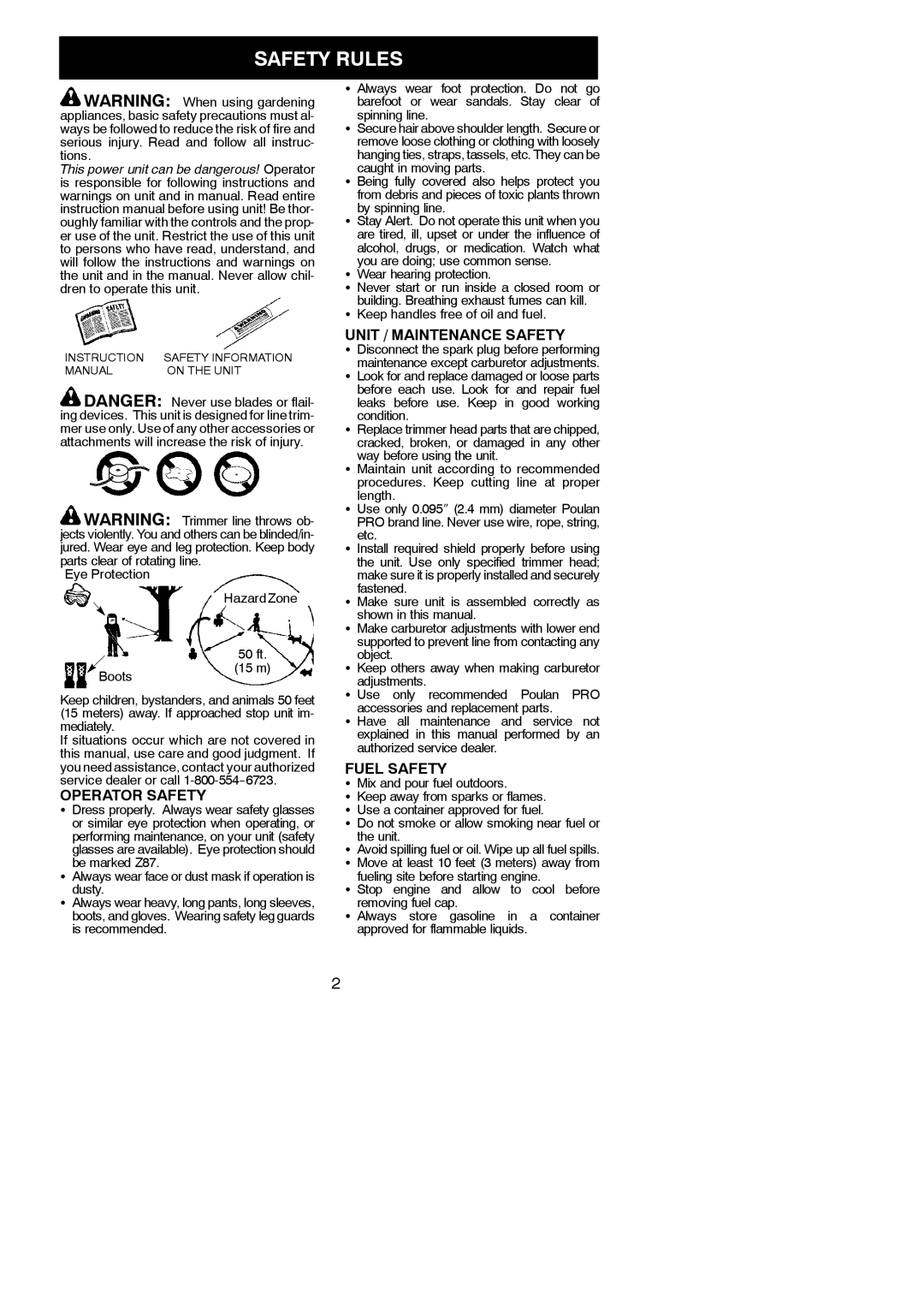 Poulan 545137282 instruction manual Safety Rules, Operator Safety, Unit / Maintenance Safety, Fuel Safety 