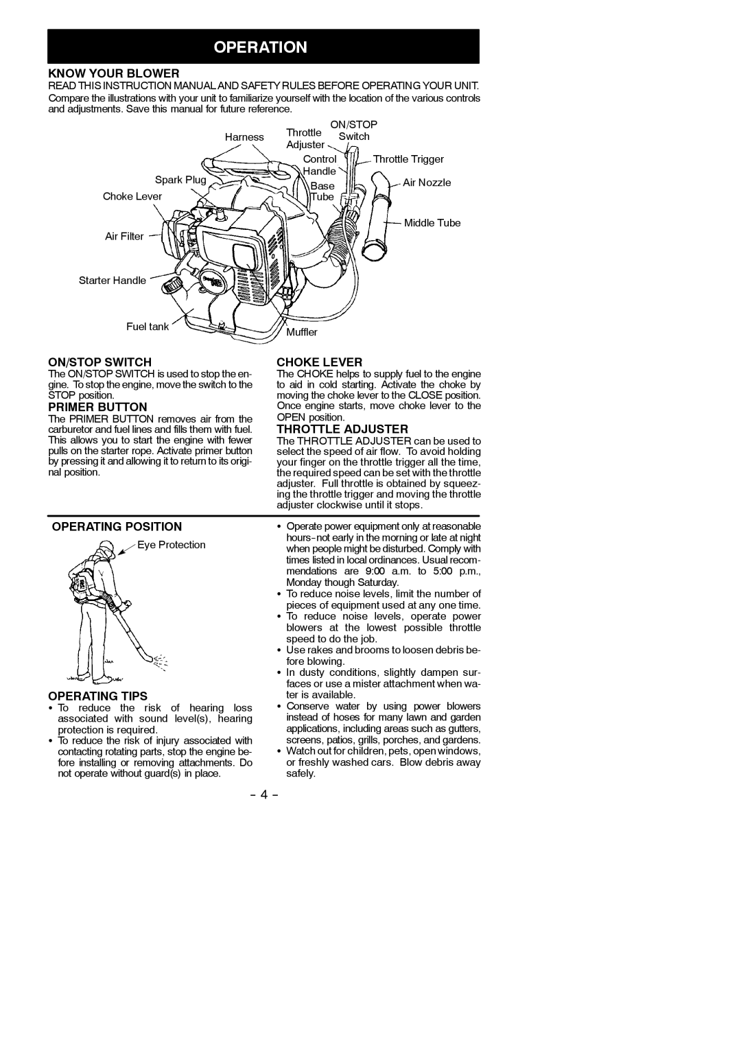 Poulan 545140903, 46012-427 instruction manual Operation 