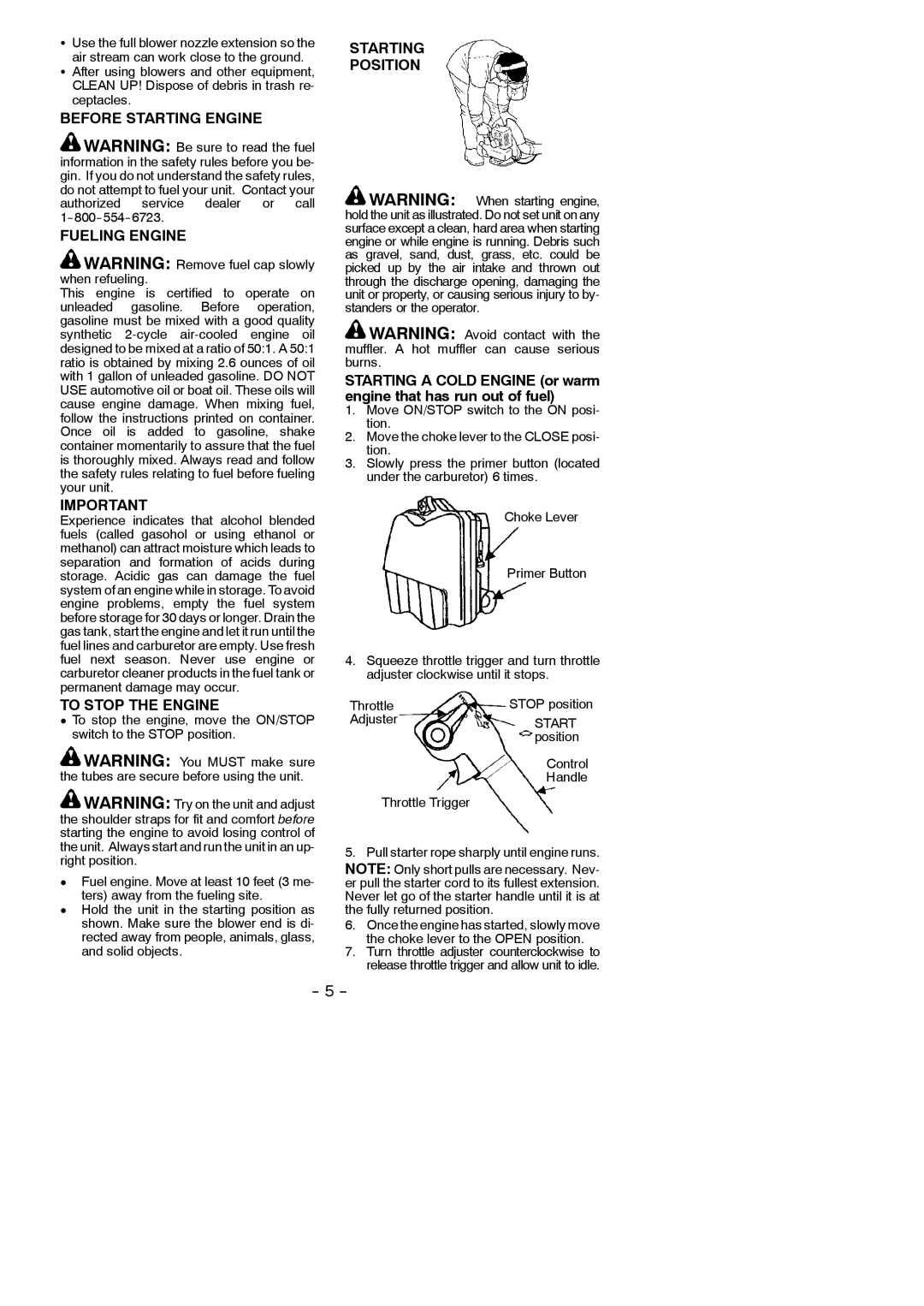 Poulan 46012-427, 545140903 instruction manual Before Starting Engine Fueling Engine, To Stop the Engine, Starting Position 