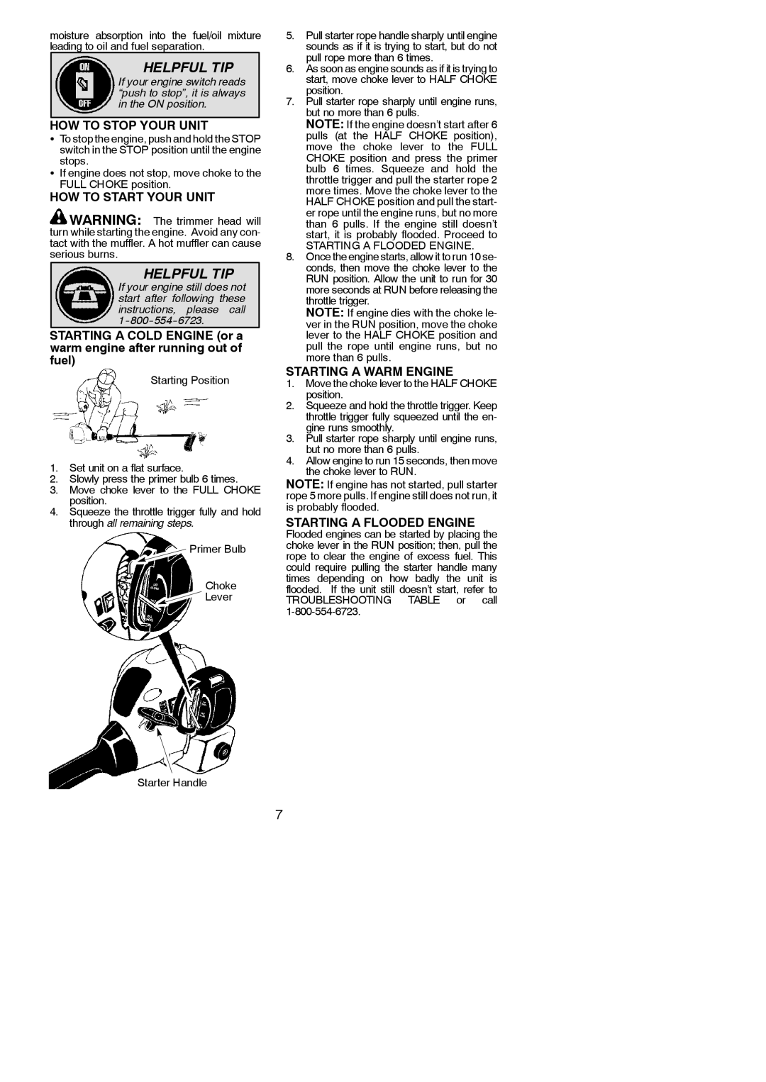 Poulan P2500, 545154717 HOW to Stop Your Unit, HOW to Start Your Unit, Starting a Warm Engine, Starting a Flooded Engine 