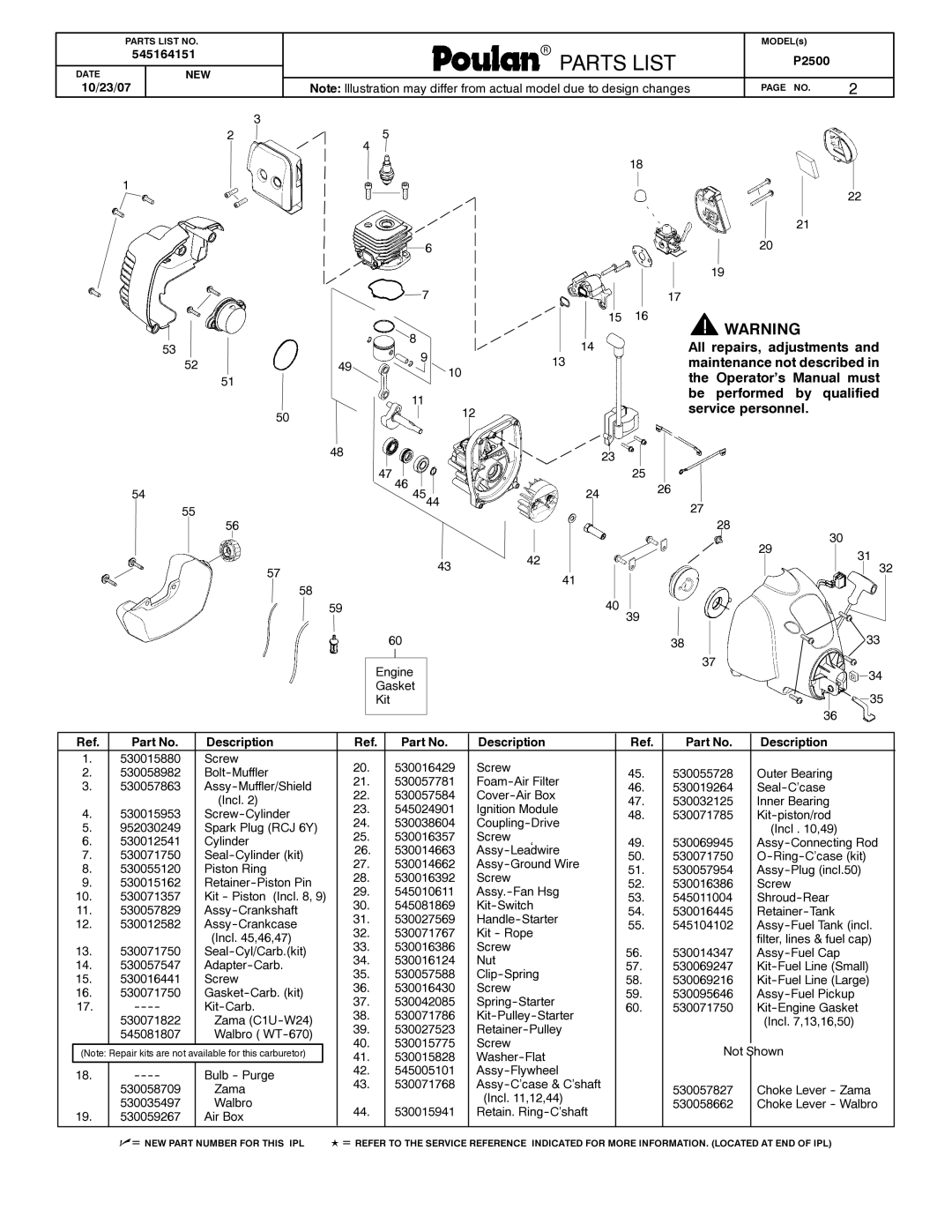 Poulan 545164151 manual Engine 