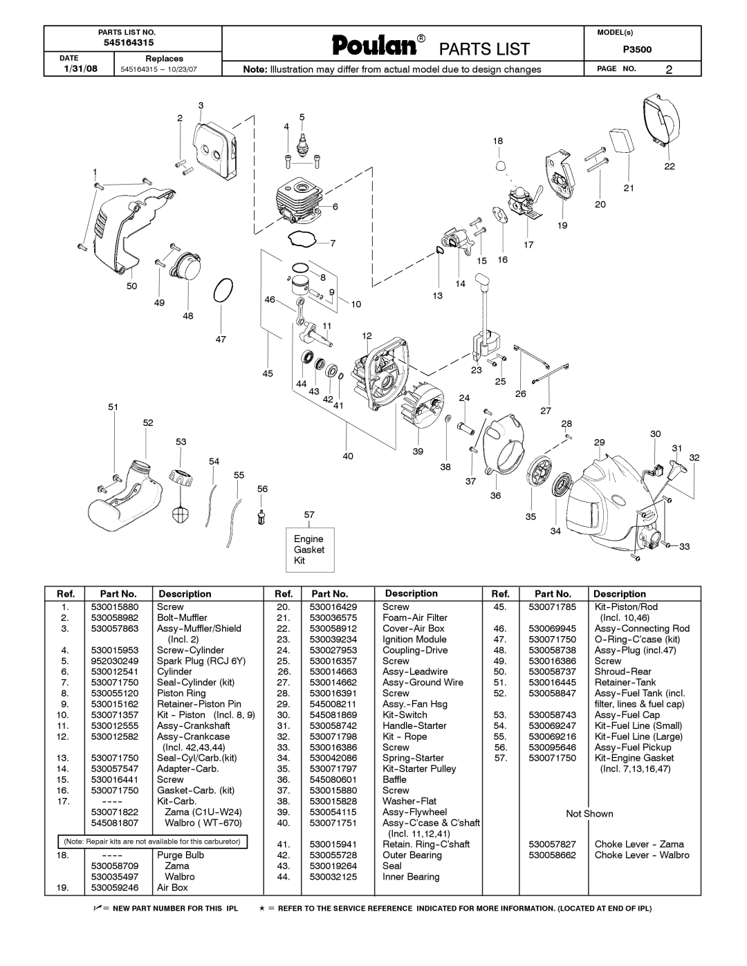 Poulan 545164315 manual 514241 5440 Engine Gasket Kit 