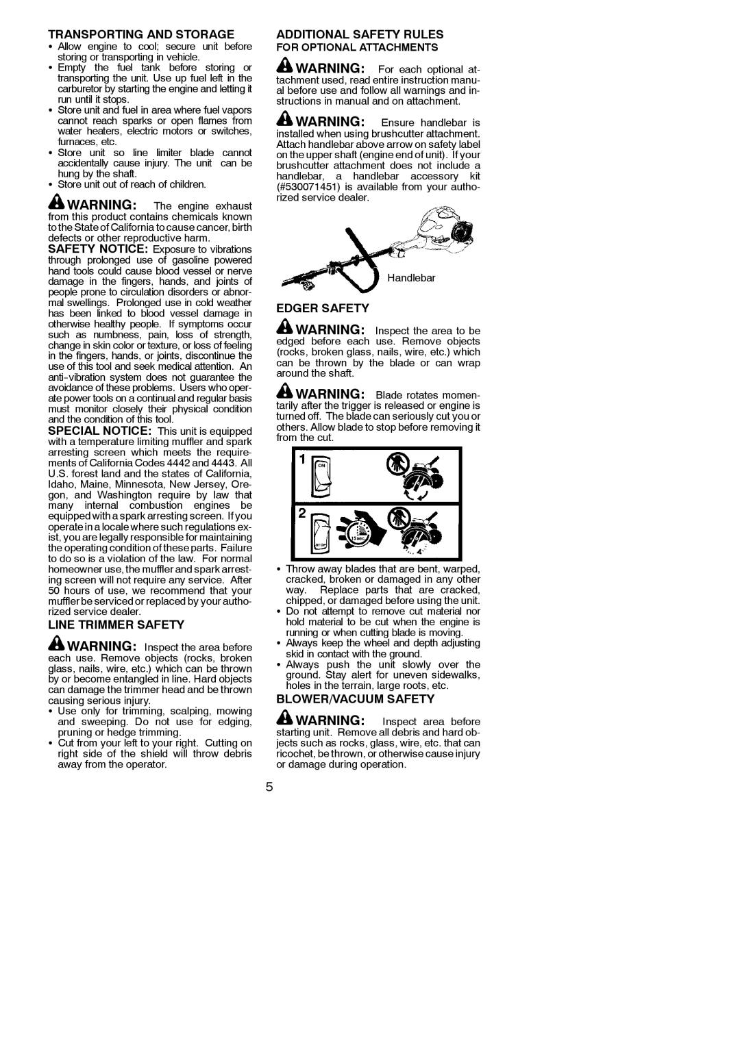 Poulan 545177328 instruction manual Transporting and Storage, Line Trimmer Safety, Additional Safety Rules, Edger Safety 