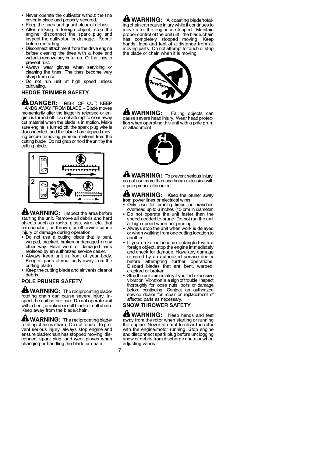 Poulan 545177328 instruction manual Hedge Trimmer Safety, Pole Pruner Safety, Snow Thrower Safety 