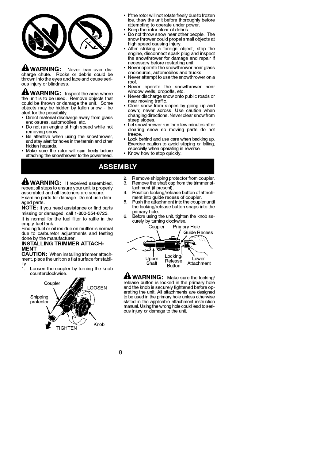 Poulan 545177328 instruction manual Assembly, Installing Trimmer ATTACH- Ment 