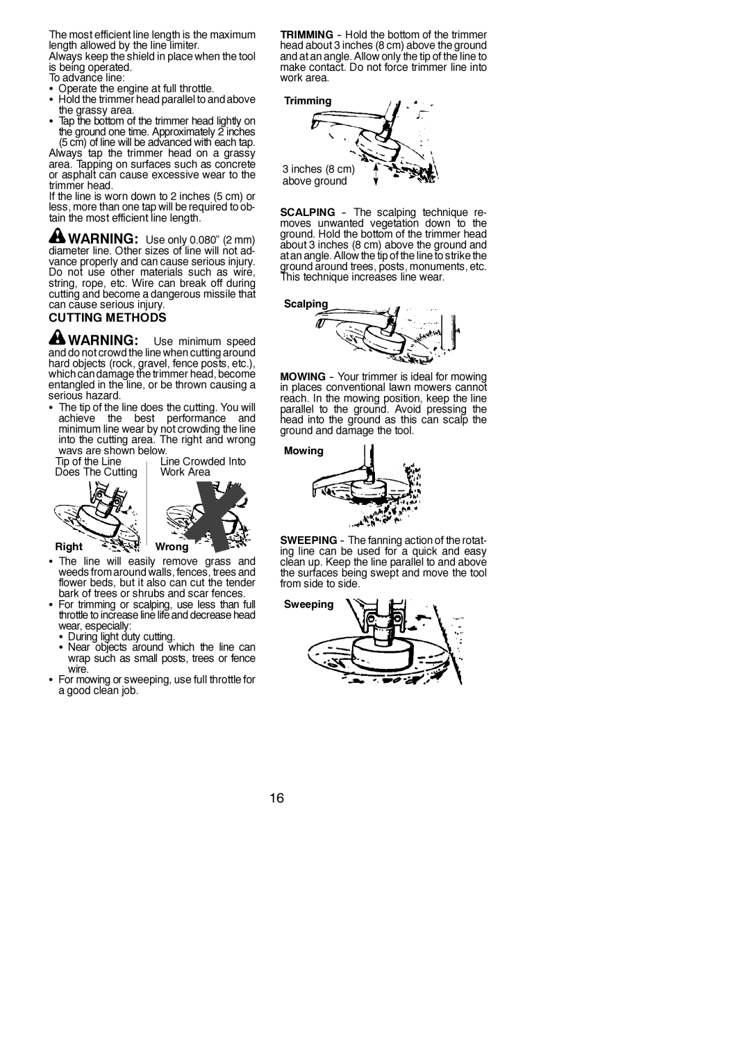 Poulan 545177333, PP446ET Cutting Methods, Grassy area, Ways are shown below Tip of the Line, Does The Cutting Work Area 