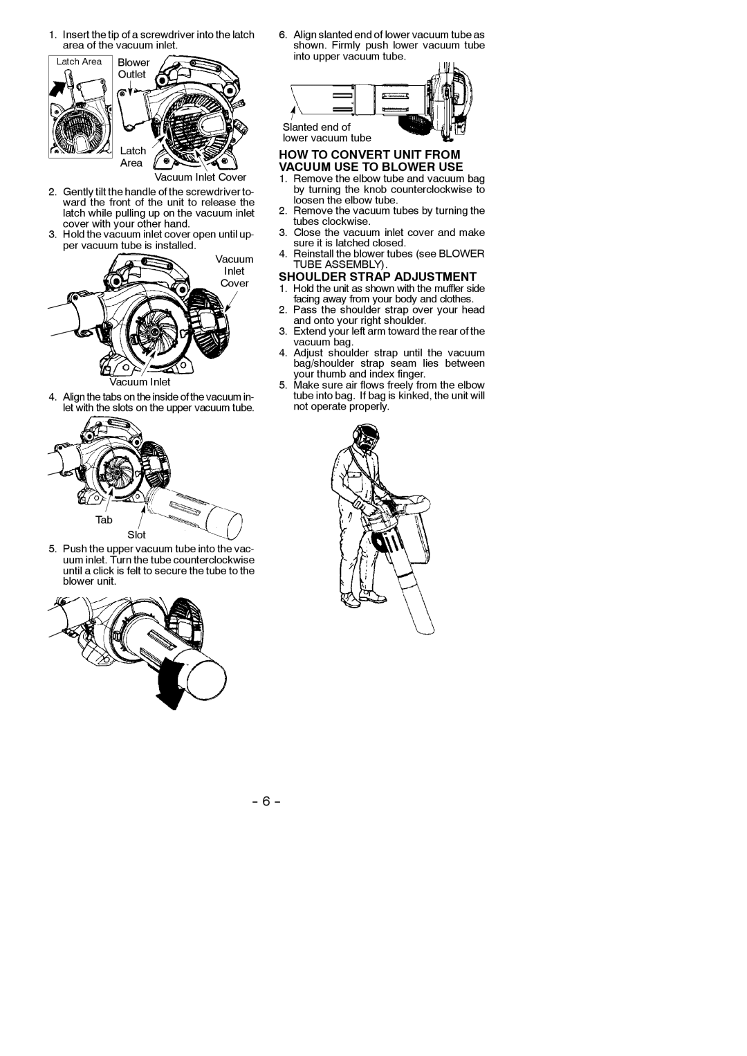 Poulan 545177387 instruction manual HOW to Convert Unit from Vacuum USE to Blower USE, Shoulder Strap Adjustment 