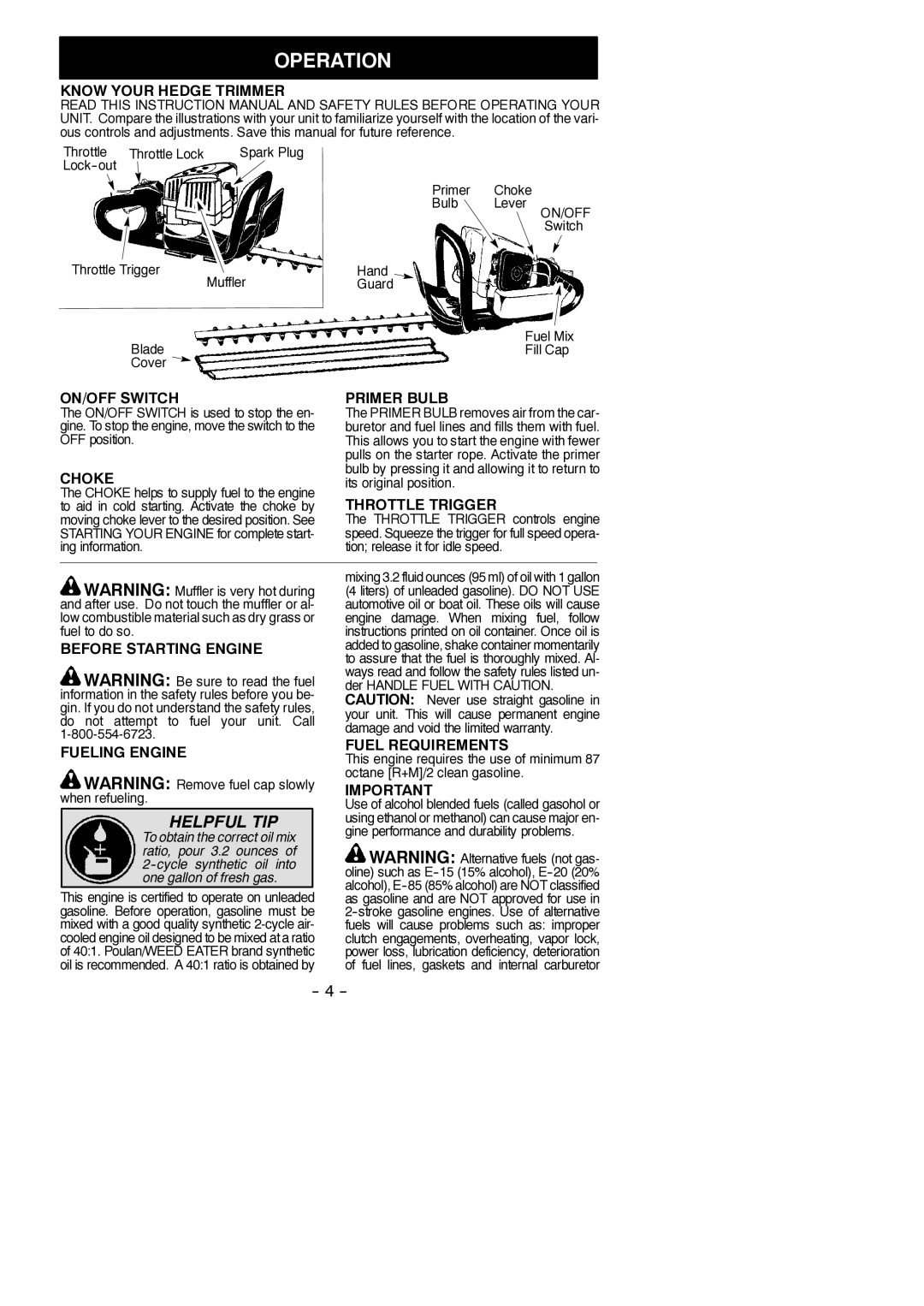 Poulan 545186733 instruction manual Operation 