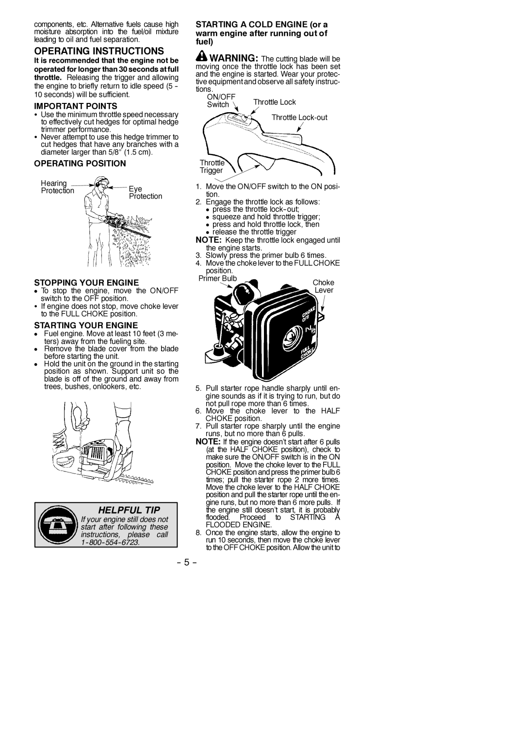 Poulan 545186733 Important Points, Operating Position, Stopping Your Engine, Starting Your Engine, On/Off 