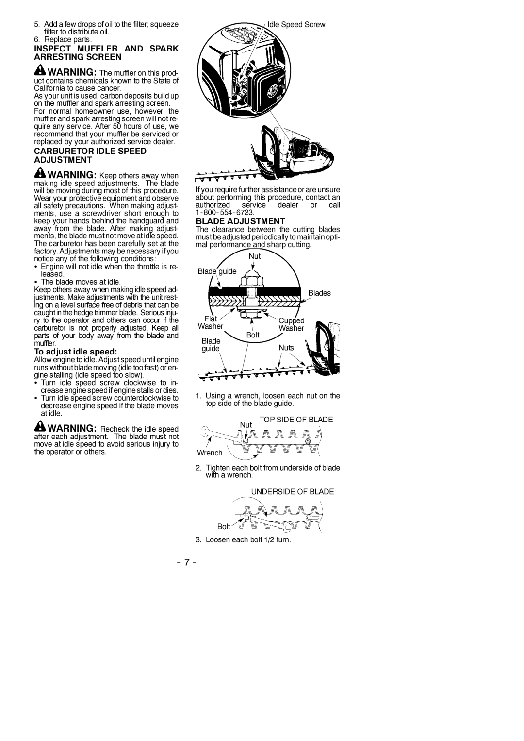 Poulan 545186733 Inspect Muffler and Spark Arresting Screen, Carburetor Idle Speed Adjustment, Blade Adjustment 