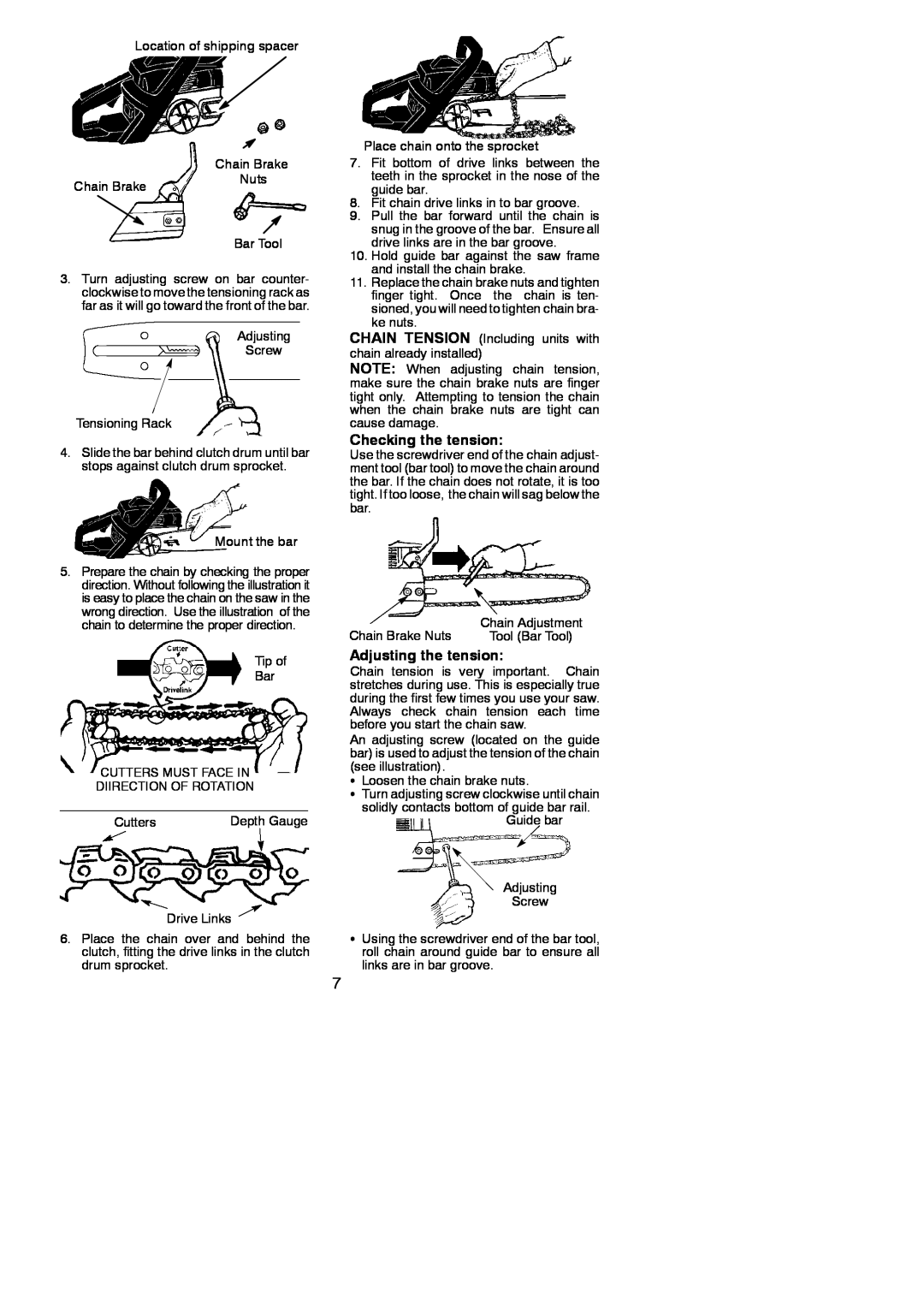 Poulan 545186802 instruction manual Checking the tension, Adjusting the tension 