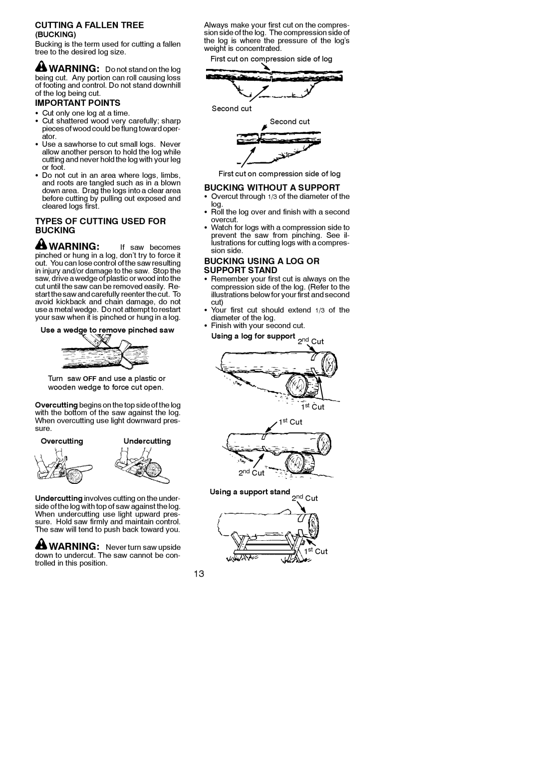 Poulan 545186803 instruction manual Cutting a Fallen Tree, Types of Cutting Used for Bucking, Bucking Without a Support 