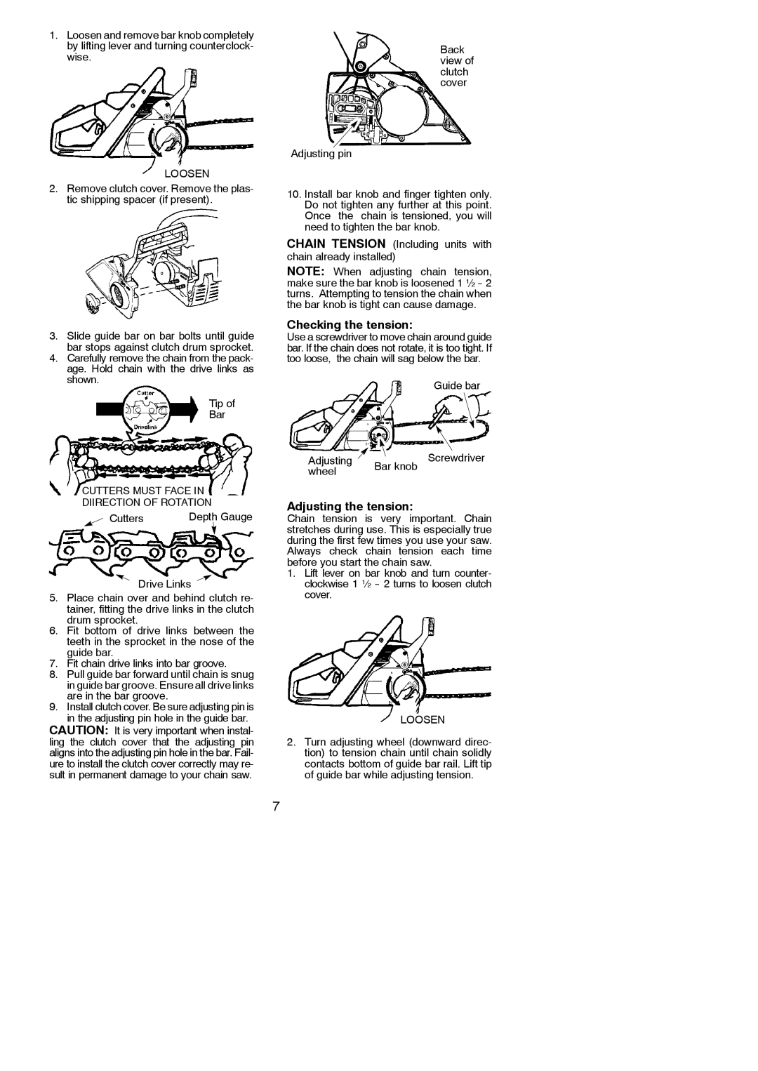 Poulan 545186803 instruction manual Checking the tension, Adjusting the tension, Loosen 