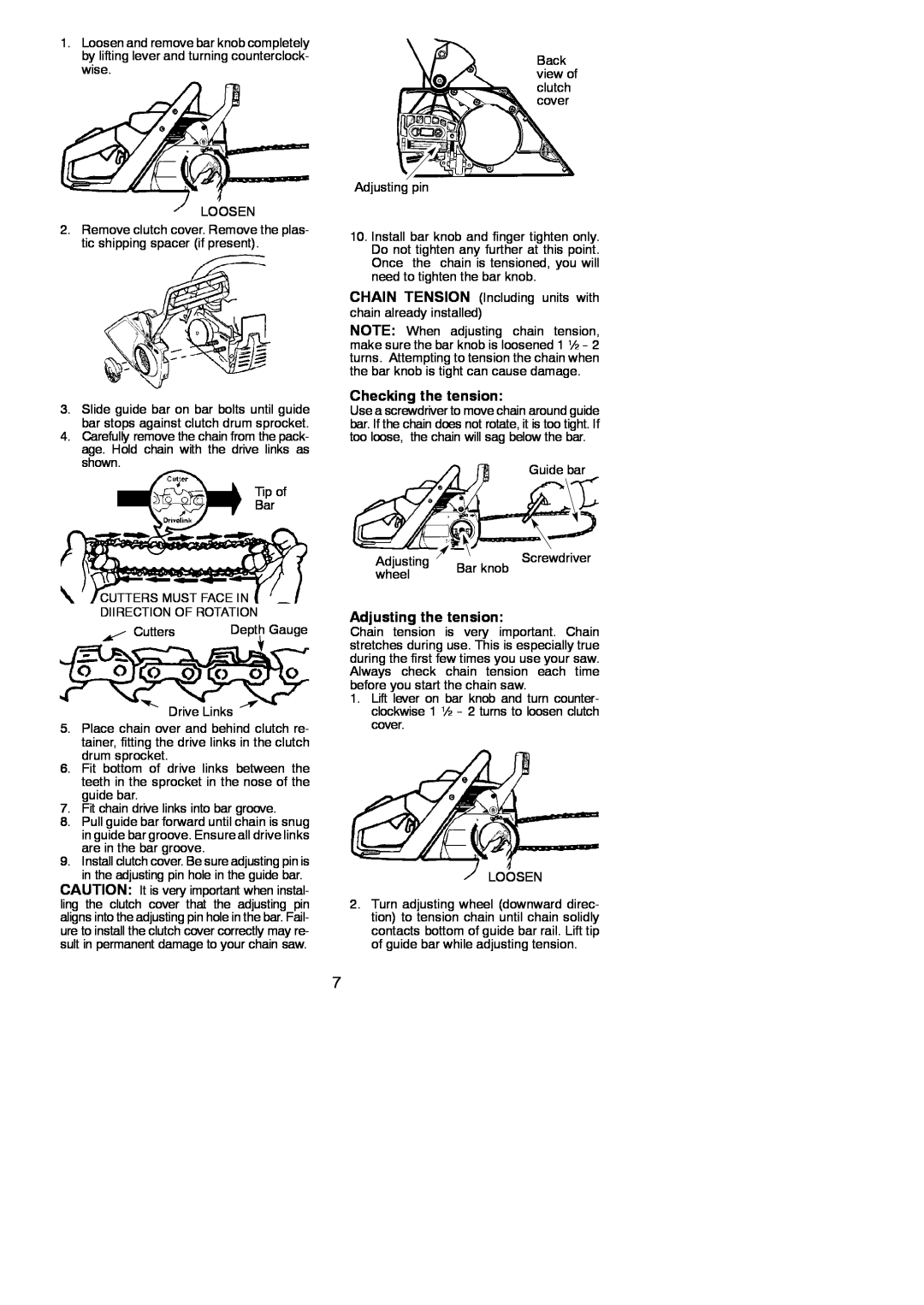 Poulan 545186803 instruction manual Checking the tension, Adjusting the tension 