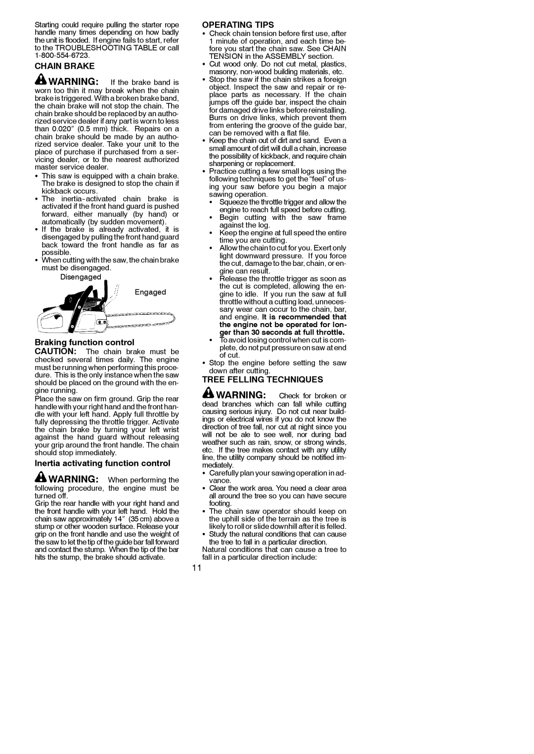 Poulan 545186804 Braking function control Caution The chain brake must be, Inertia activating function control 