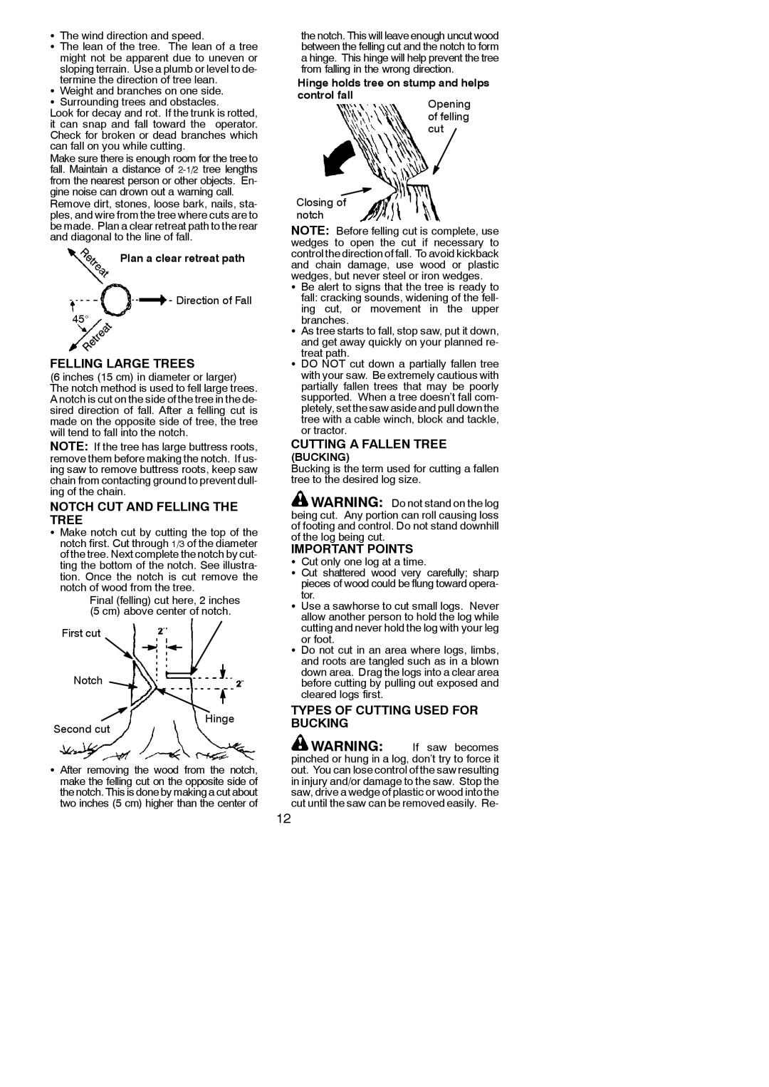 Poulan 545186804 Felling Large Trees, Notch CUT and Felling the Tree, Cutting a Fallen Tree, Important Points 