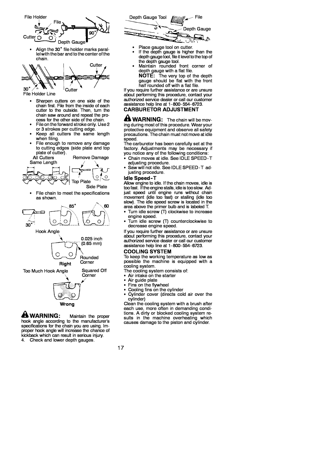 Poulan 545186804 instruction manual Carburetor Adjustment, Idle Speed-T, Cooling System, Right, Wrong 