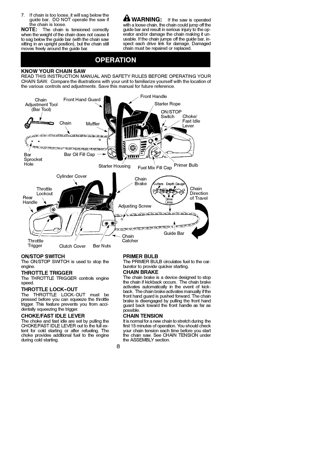 Poulan 545186805 instruction manual Operation 