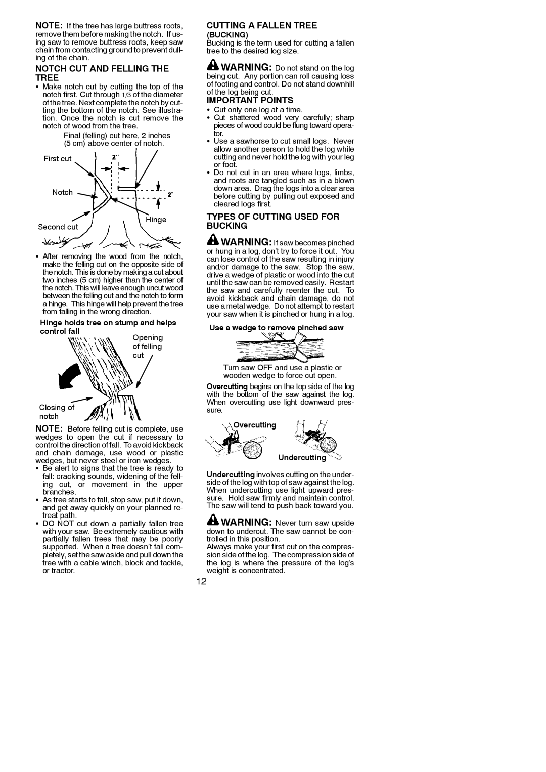 Poulan 545186808, 952802143 instruction manual Notch CUT and Felling the Tree, Cutting a Fallen Tree, Important Points 