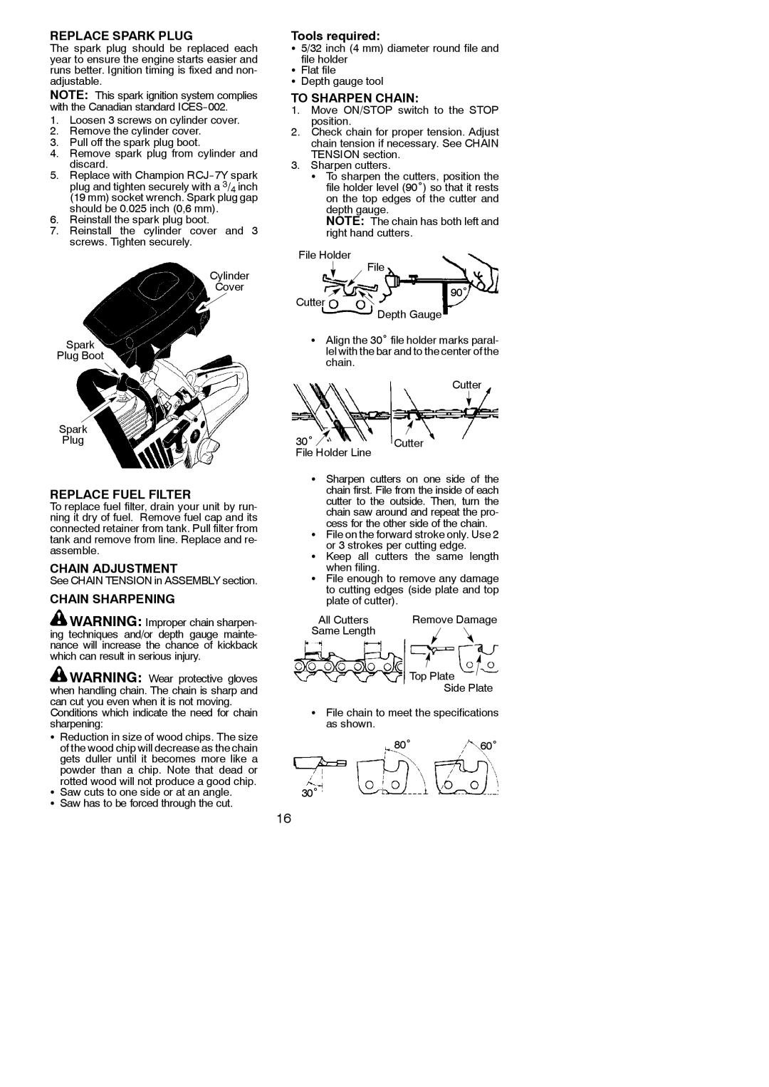 Poulan 545186808, 952802143 Replace Spark Plug, To Sharpen Chain, Replace Fuel Filter, Chain Adjustment, Chain Sharpening 